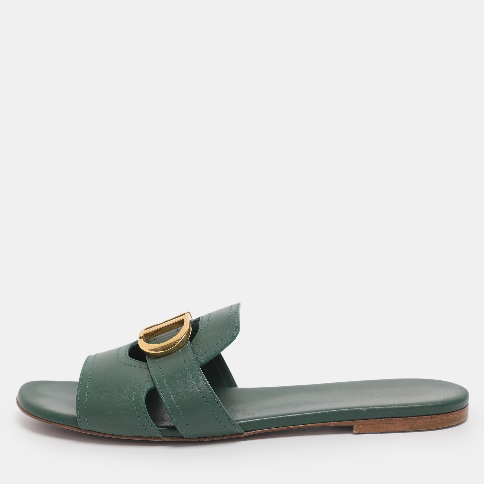 

Dior Green Leather 30 Montaigne Flat Sandals Size