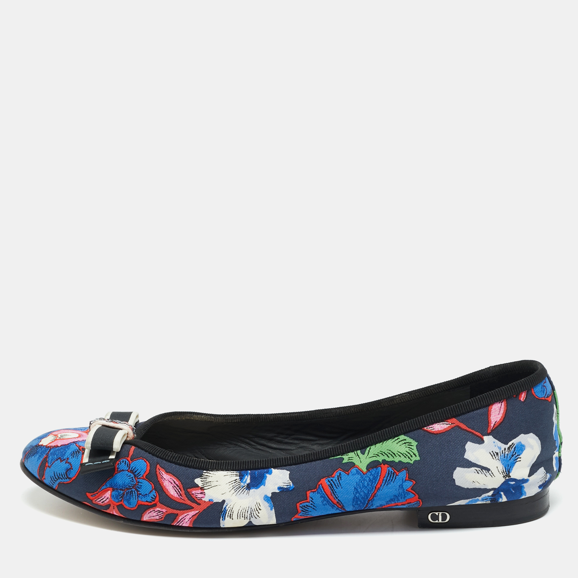 Pre-owned Dior Multicolor Canvas Bow Detail Ballet Flats Size 37.5