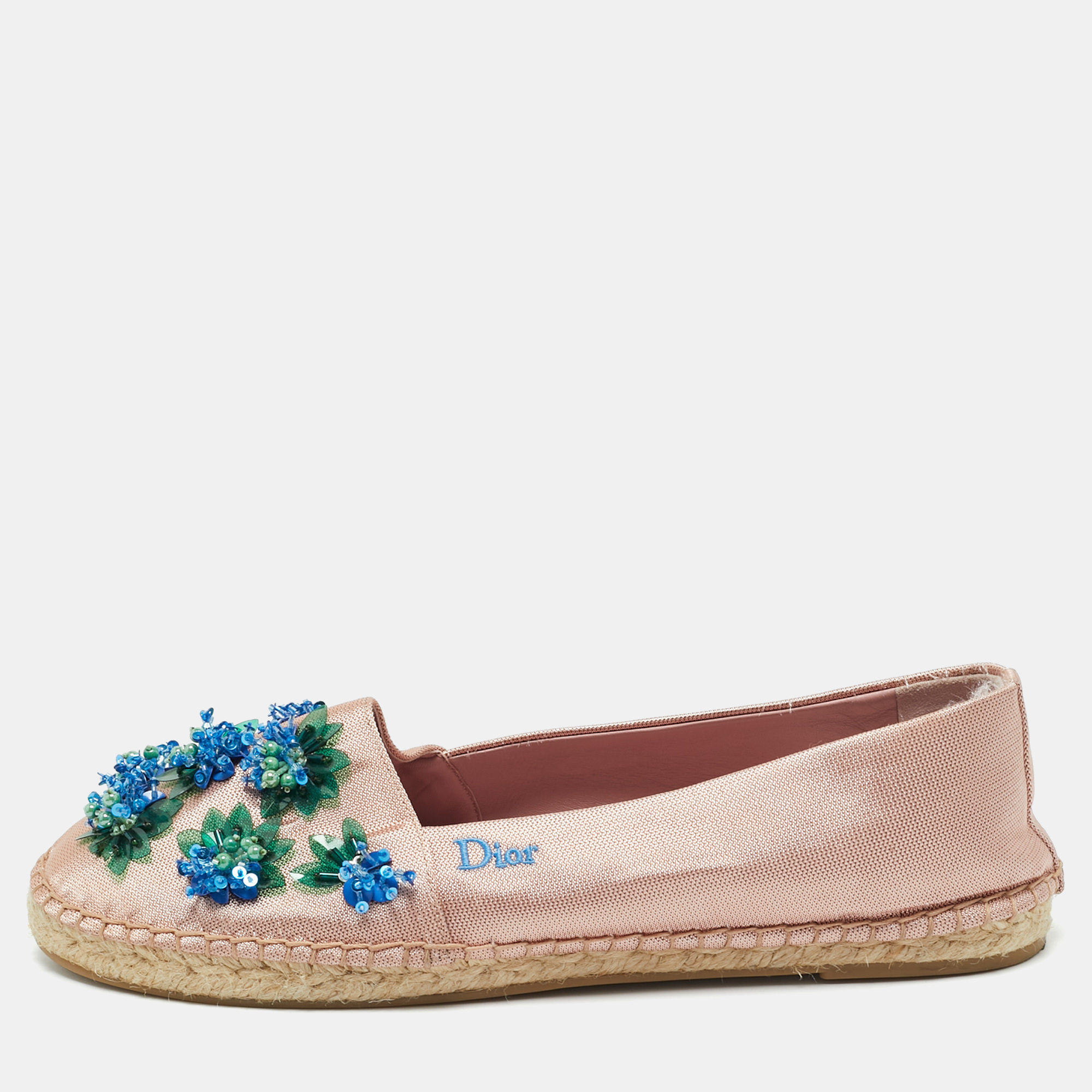 

Dior Crepè Pink Floral Embellished Canvas Espadrille Loafers Size