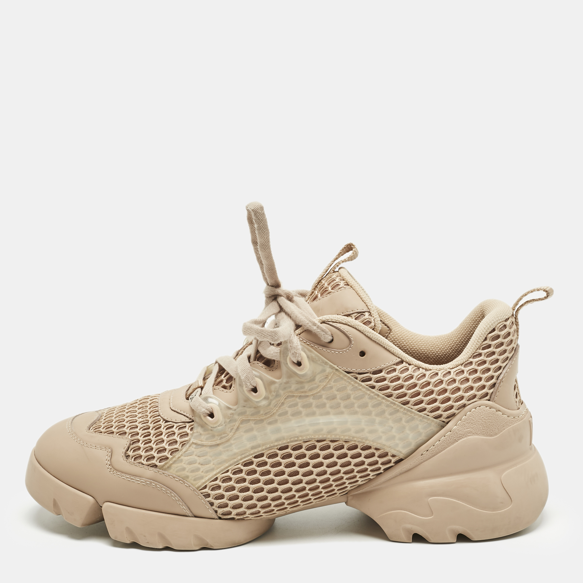 Pre-owned Dior Beige Fabric And Pvc D-connect Low Top Sneakers Size 41.5 In Sand