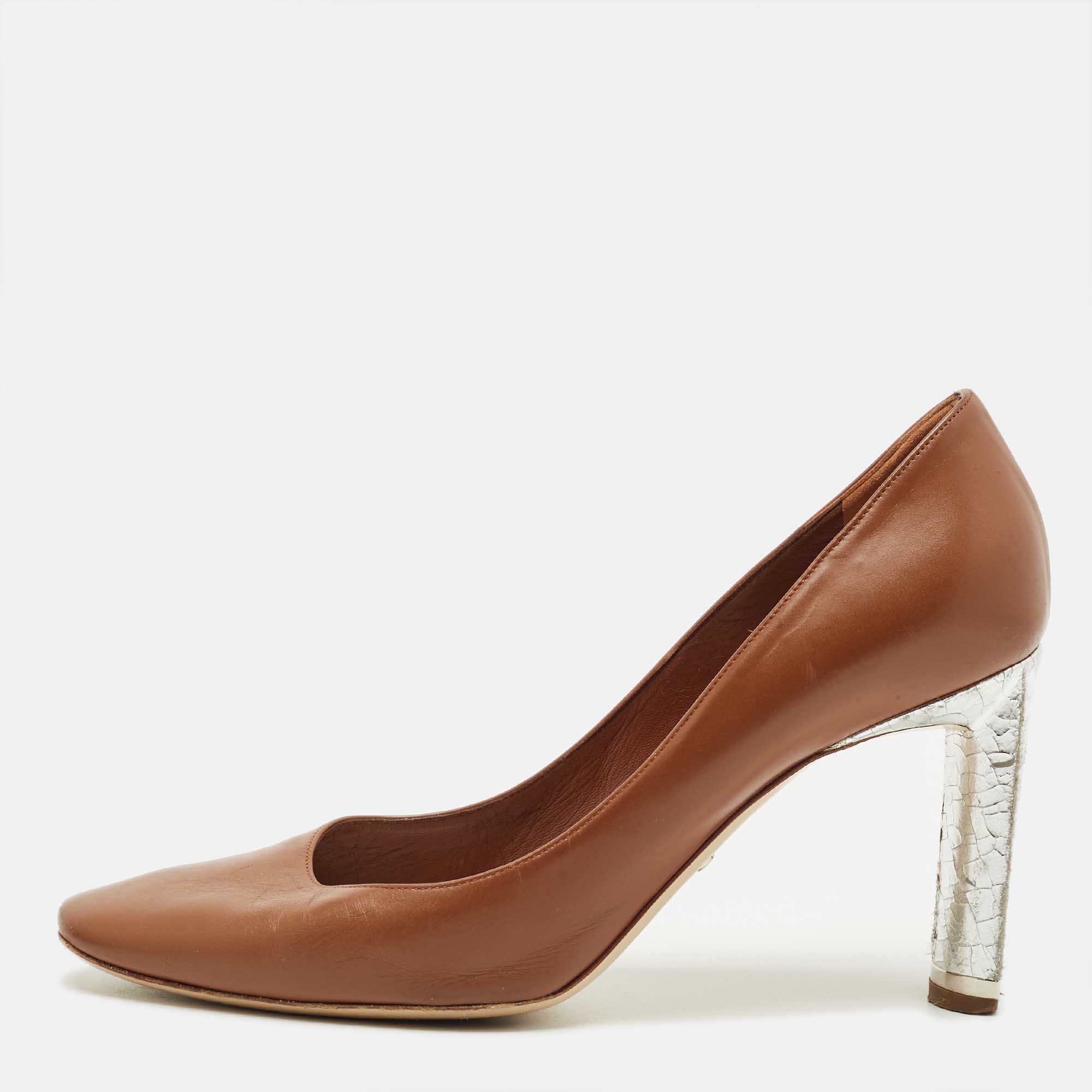 Pre-owned Dior Brown/silver Leather Pointed Toe Pumps Size 41