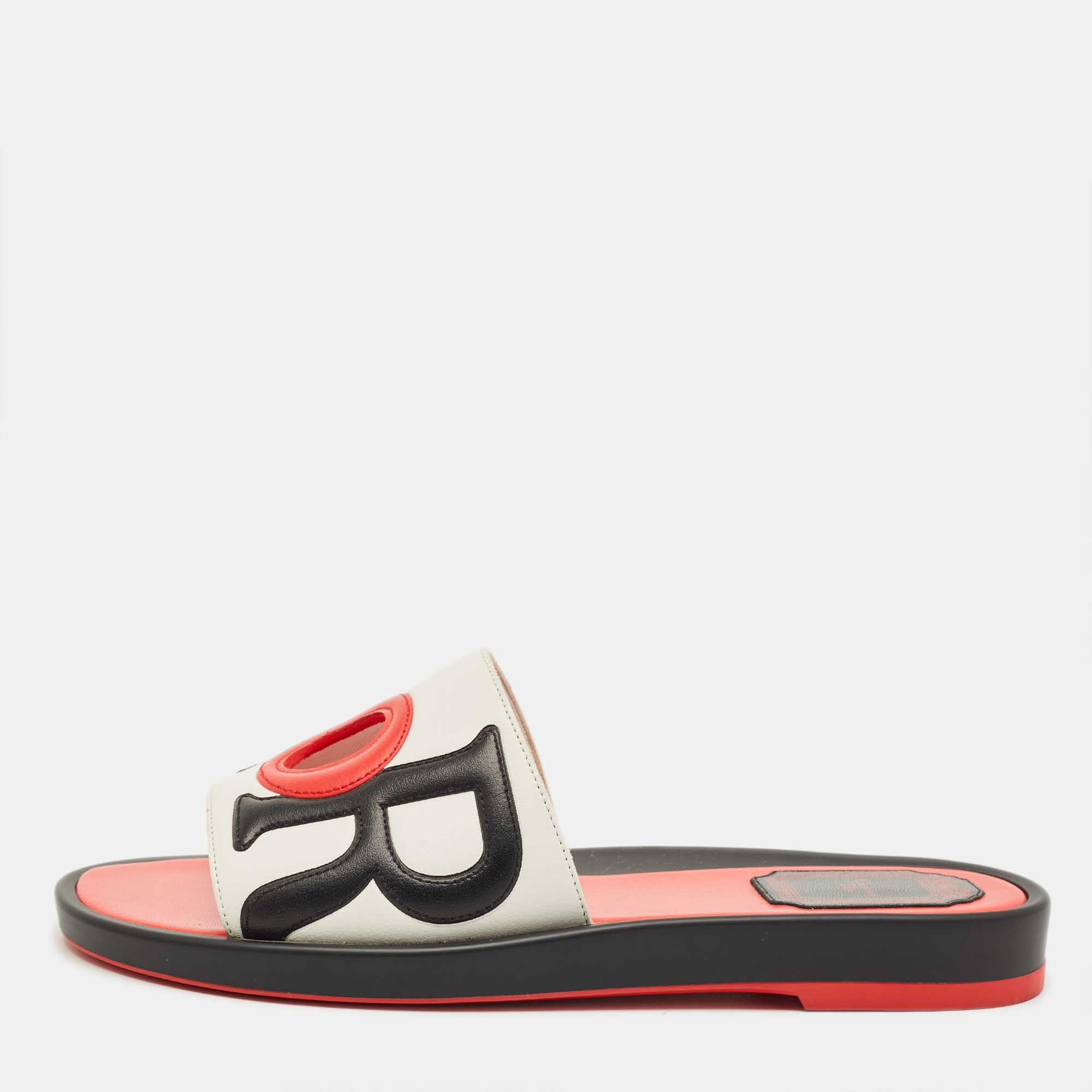 

Dior Red/Black Leather Marina Flat Slides Size