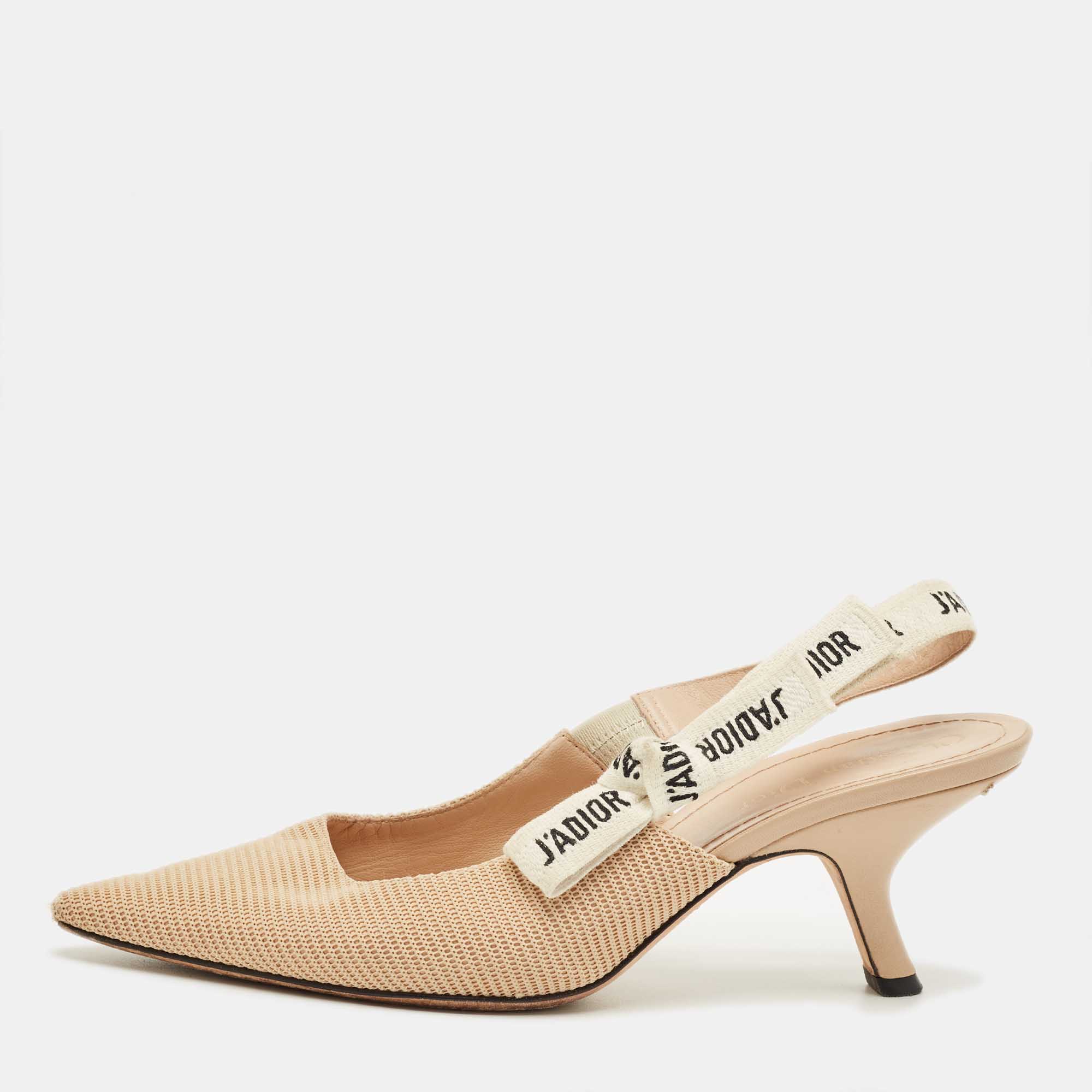 Pre-owned Dior Beige Fabric J'a Slingback Pumps Size 38 In Sand