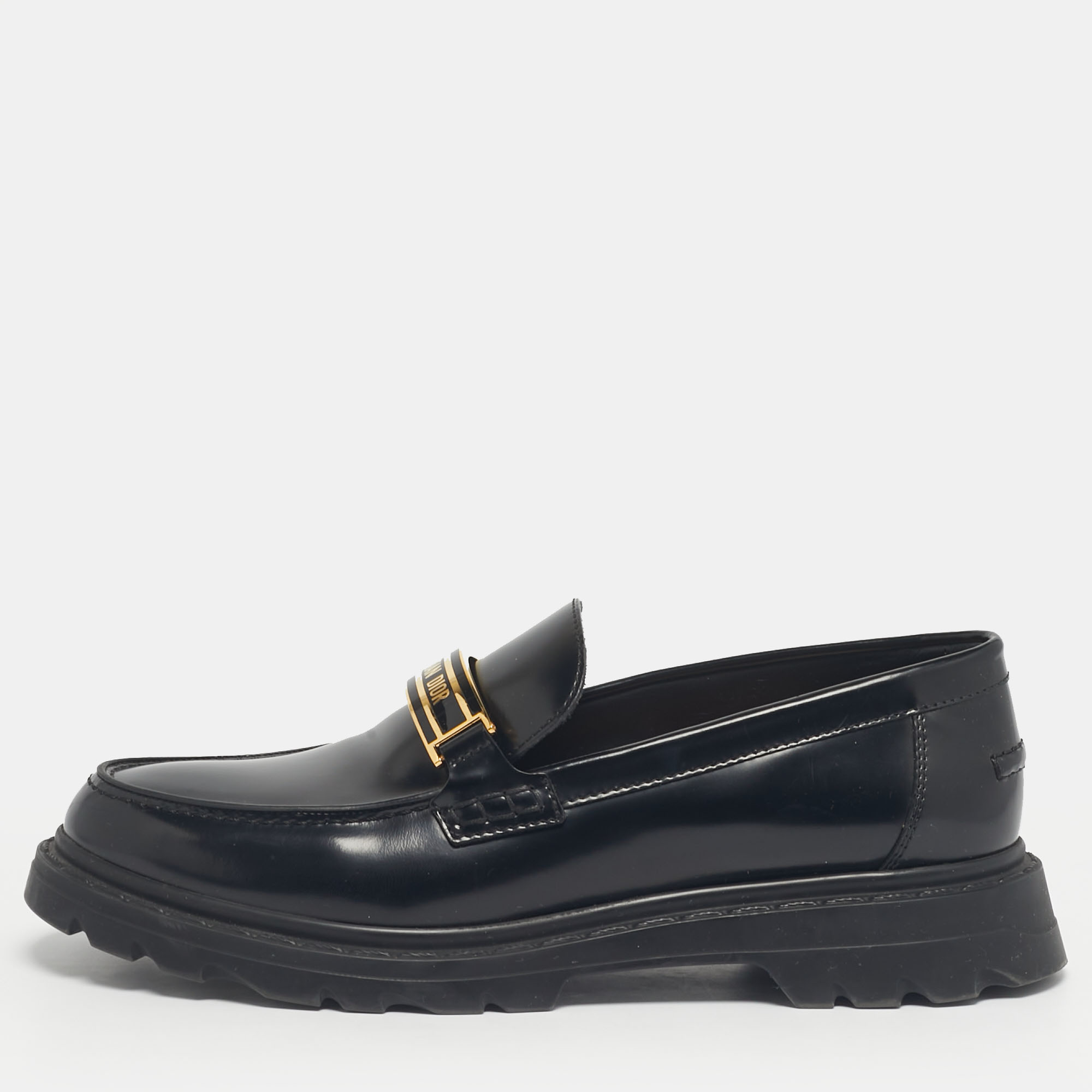 Pre-owned Dior Black Brushed Leather Code Loafers Size 40
