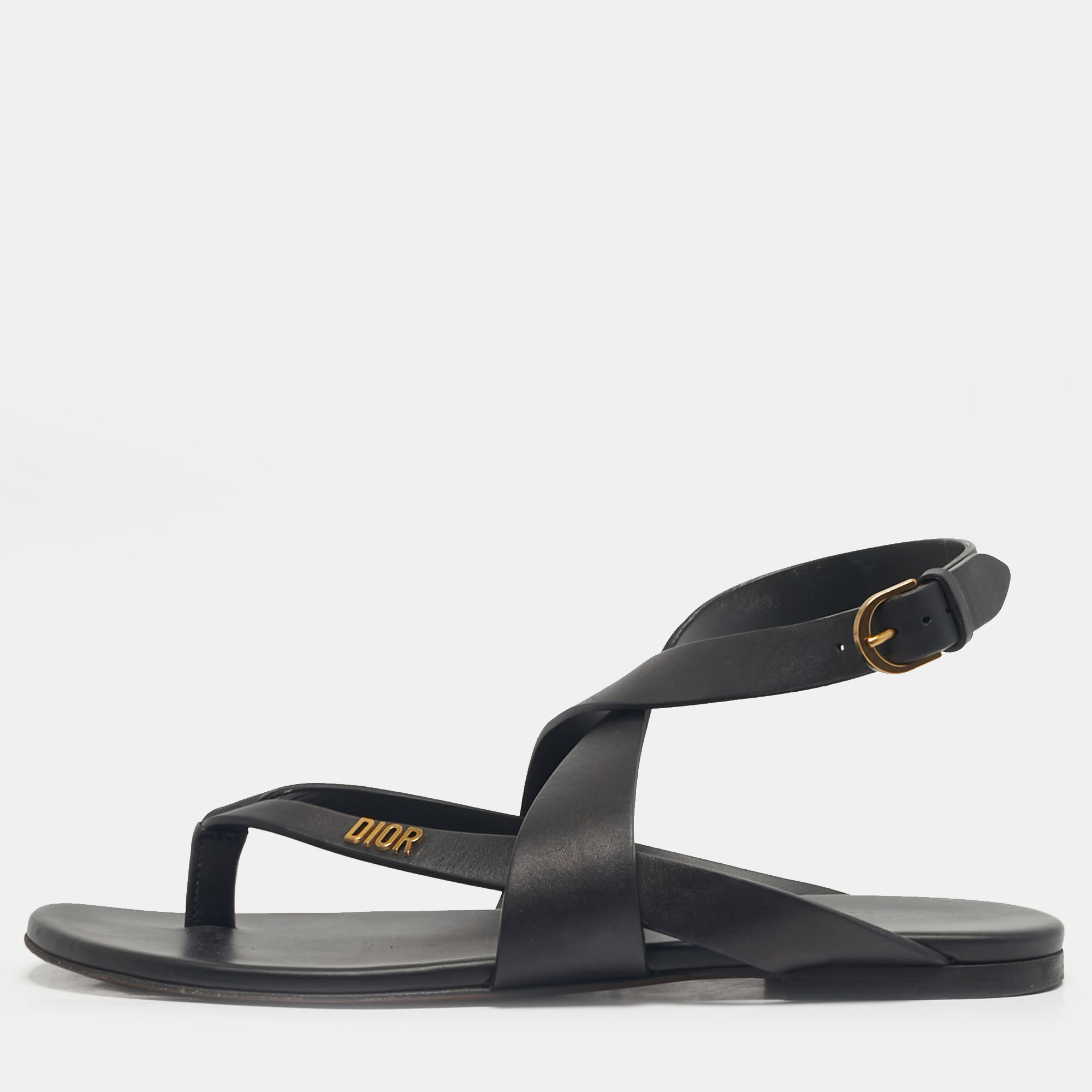 

Dior Black Leather Dior Up Flat Sandals Size