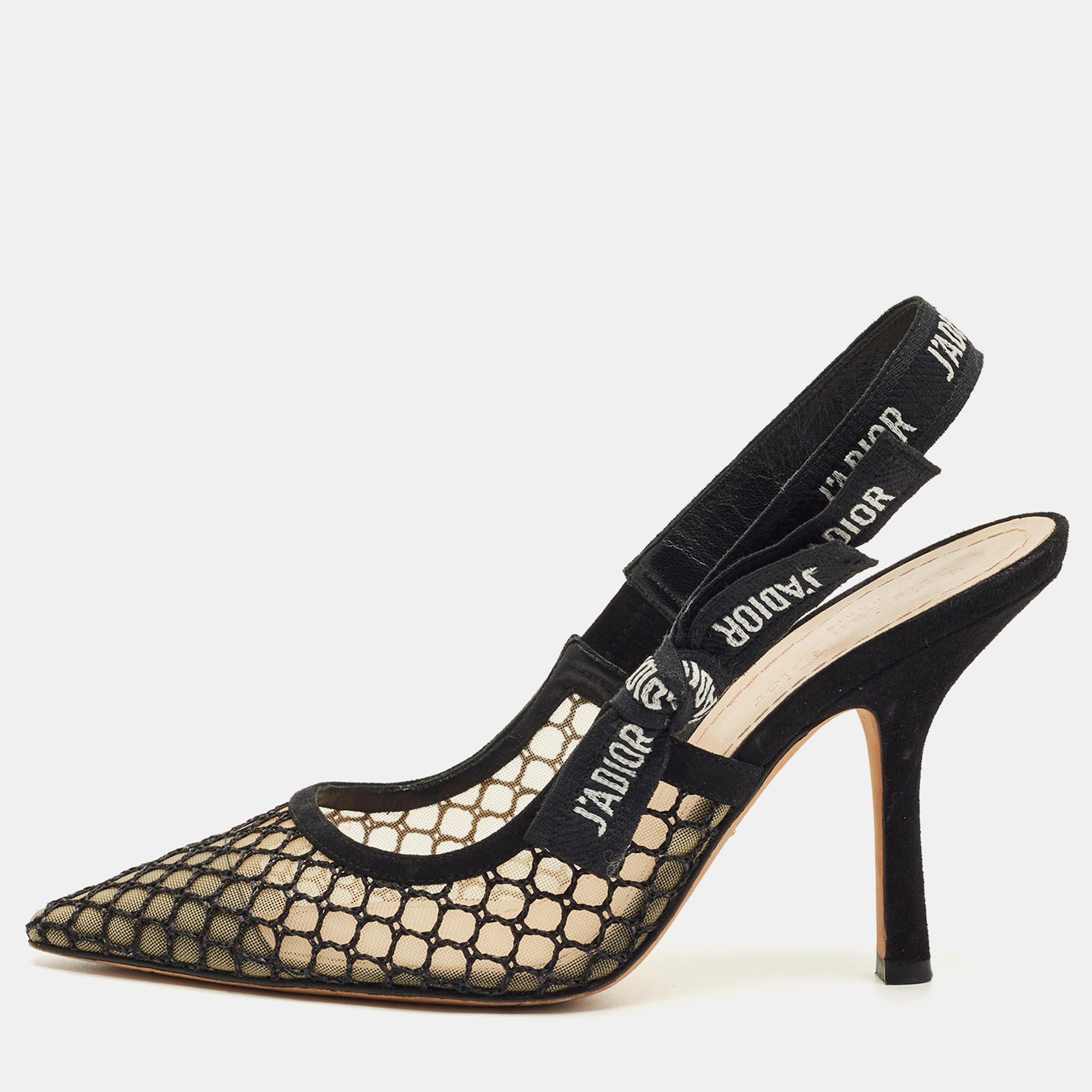 

Dior Black/Beige Mesh and Suede J'Adior Slingback Pumps Size