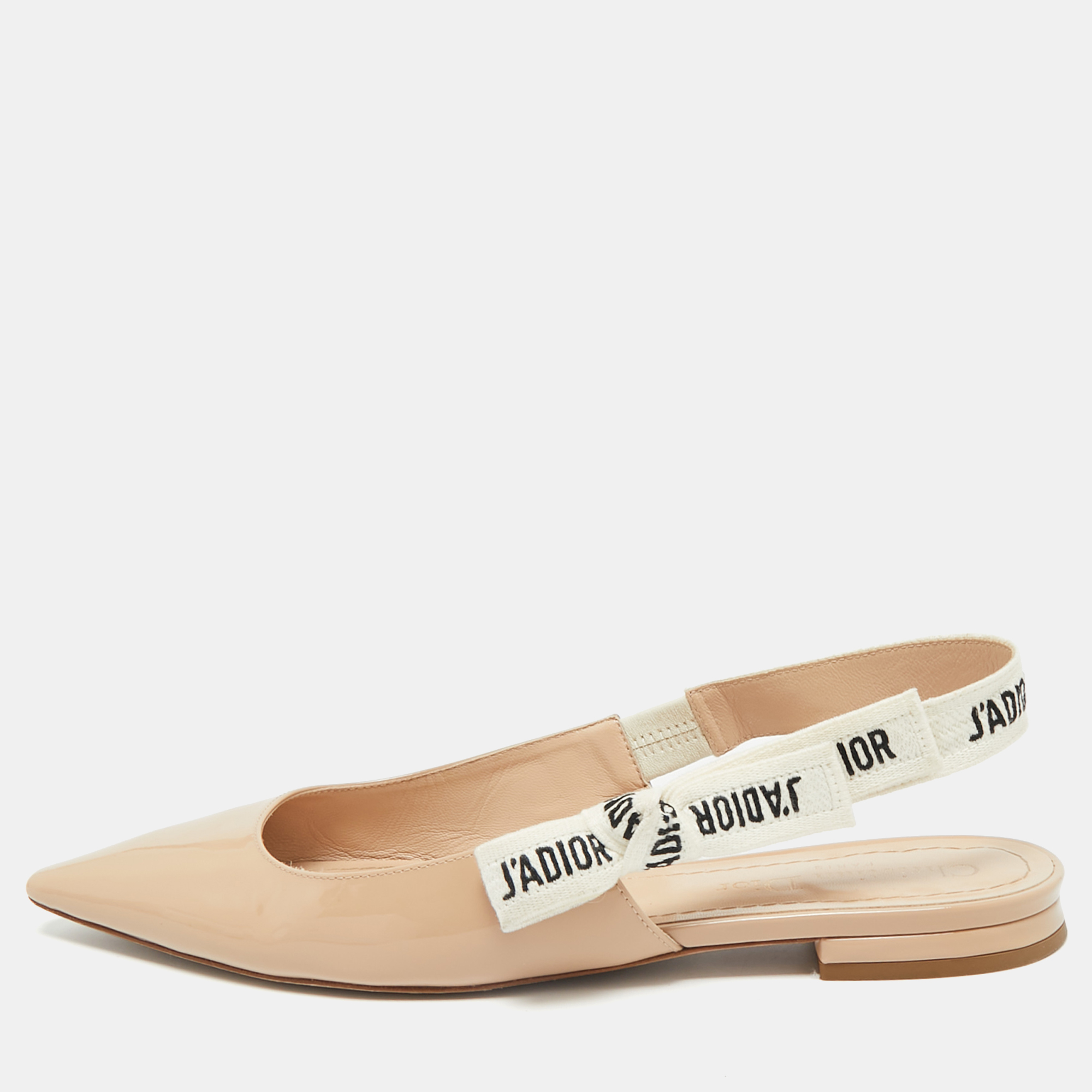 

Dior Beige Patent Leather J'Adior Slingback Flats Size
