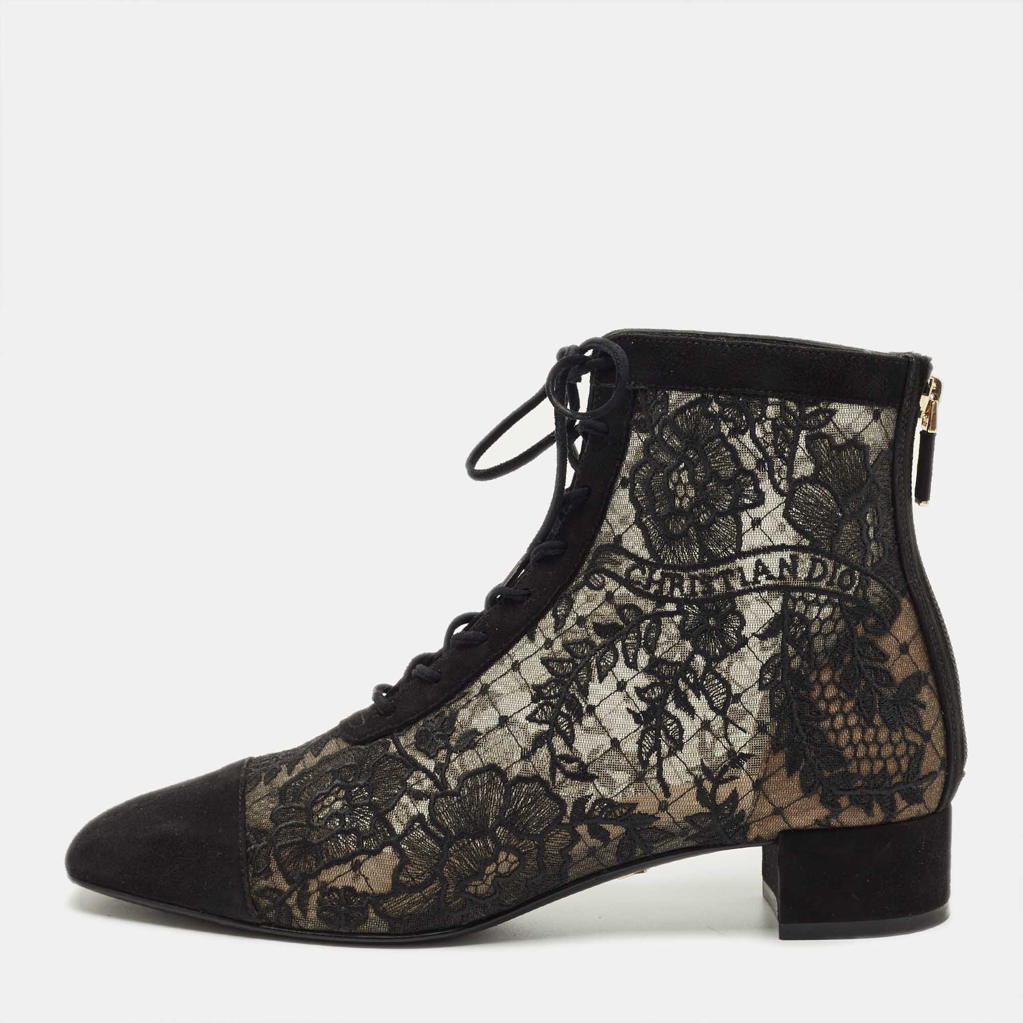 

Dior Black Lace and Suede Naughtily D Ankle Length Boots Size