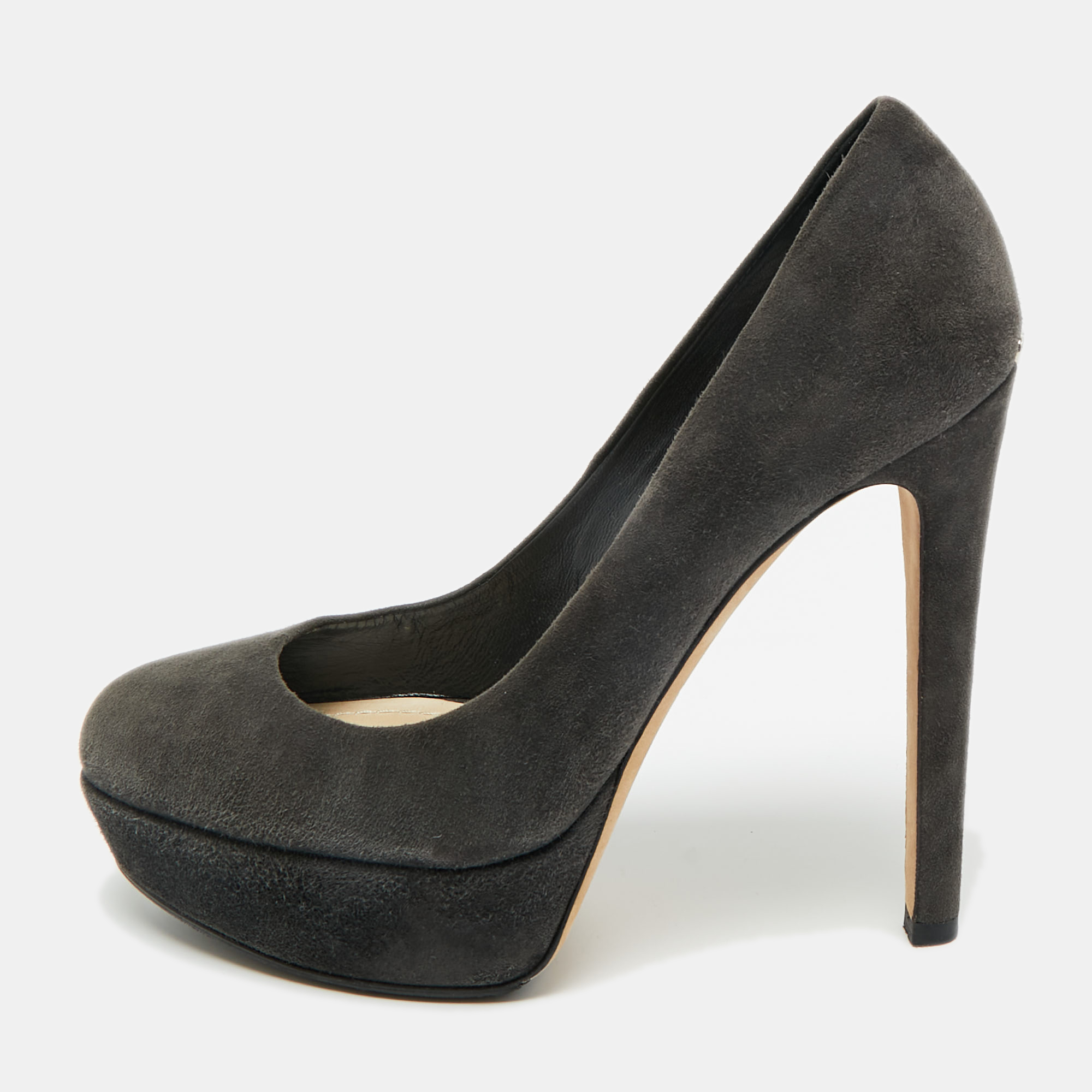 Pre-owned Dior Grey Suede Platform Pumps Size 38 In Gray
