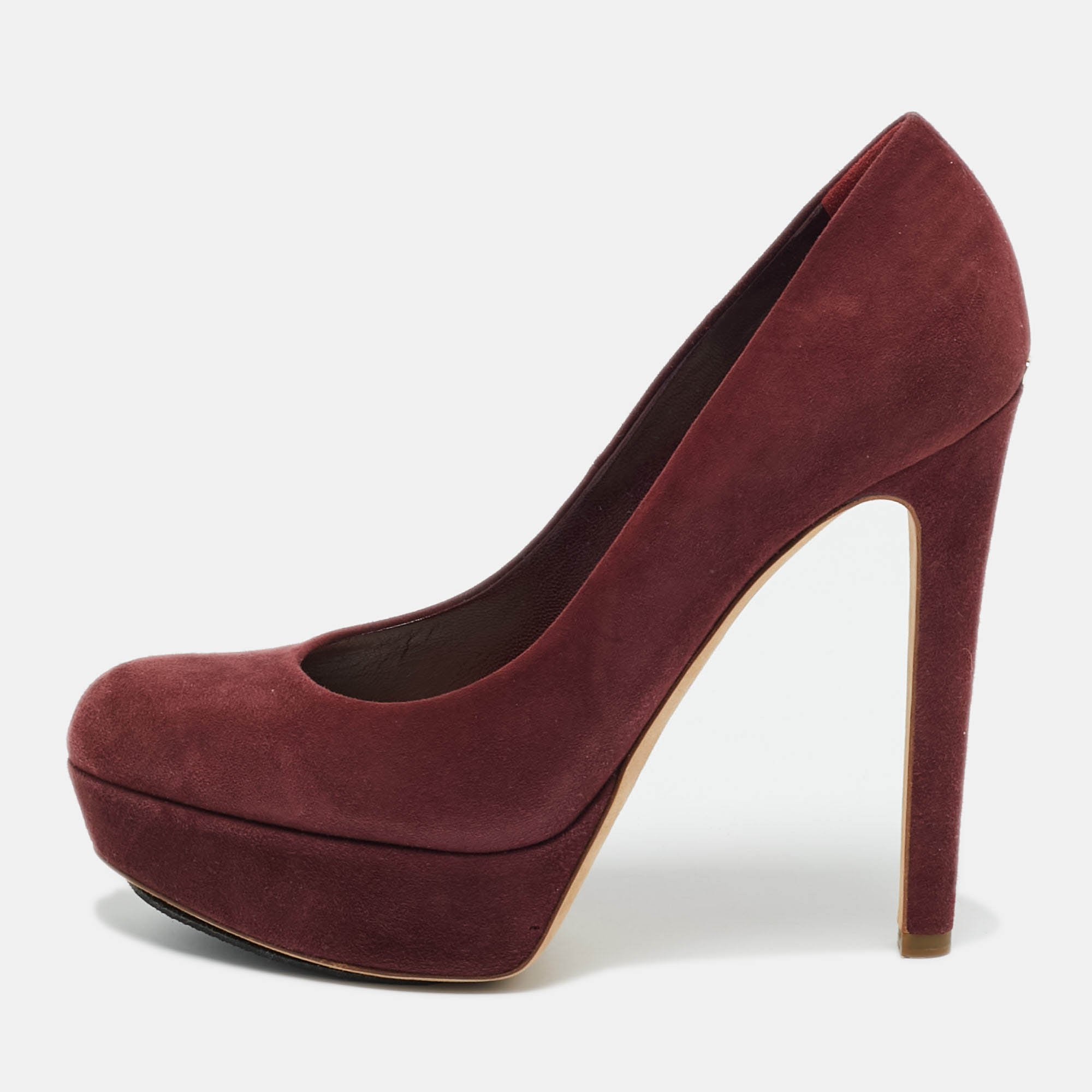 Pre-owned Dior Burgundy Suede Platform Pumps Size 37.5