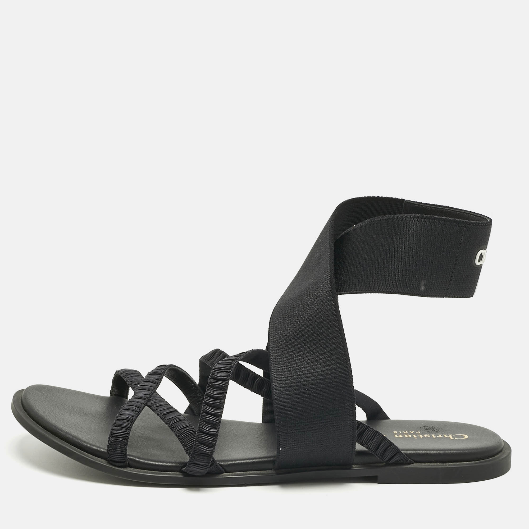 Pre-owned Dior Black Fabric Elastic Straps Flat Sandals Size 40