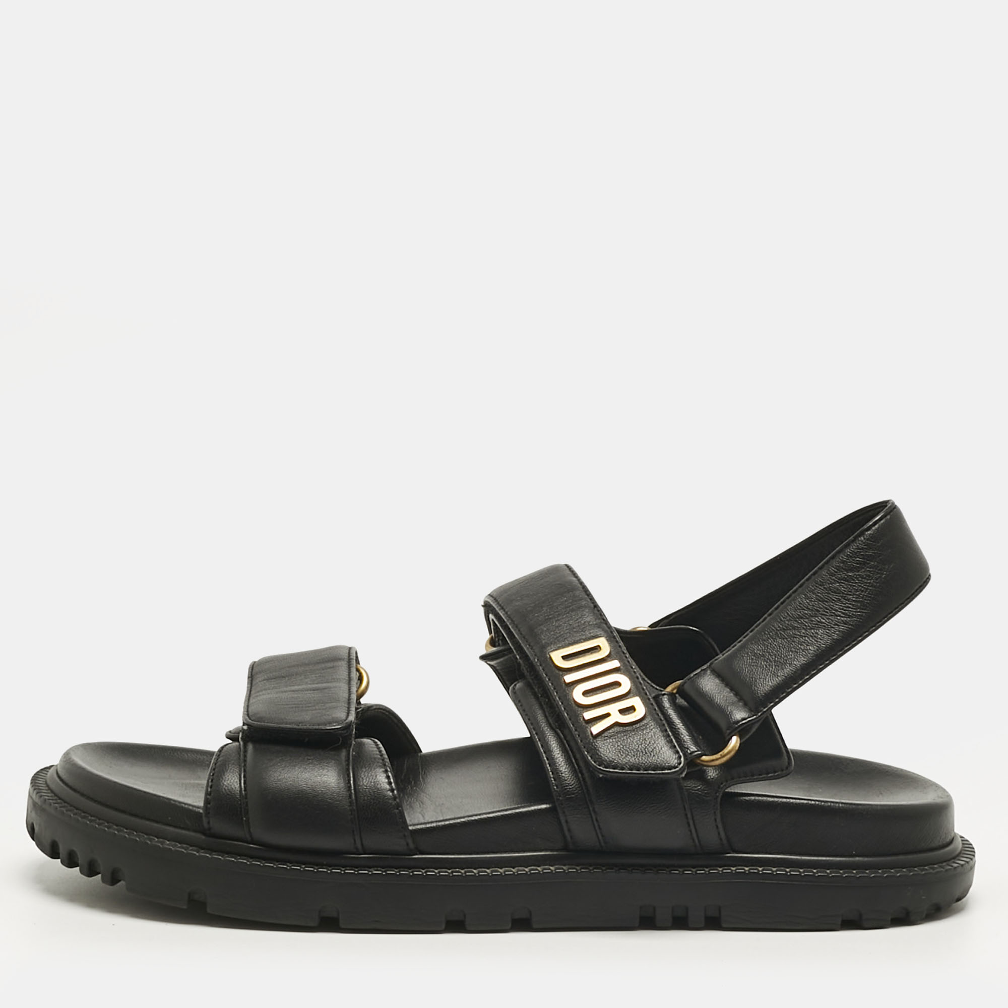 

Dior Black Leather DiorAct Slingback Flat Sandals Size