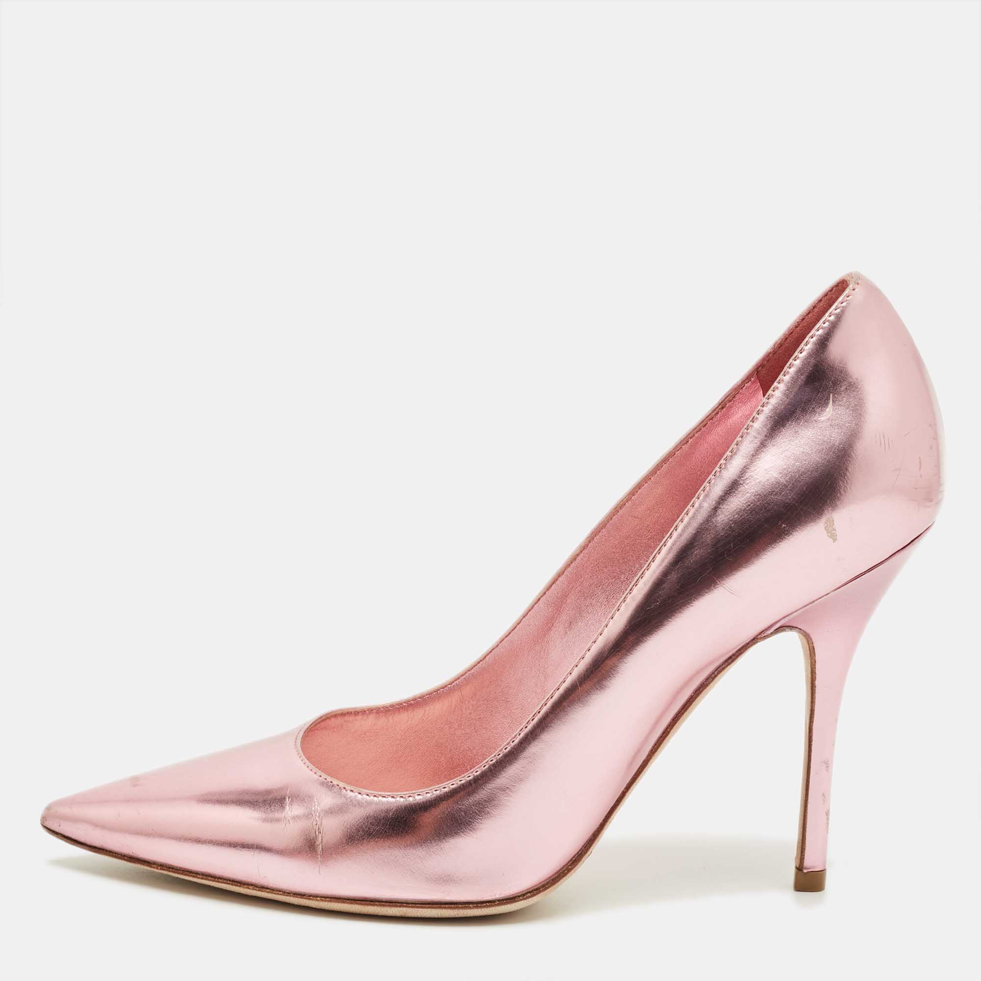 Pre-owned Dior Metallic Pink Leather Cherie Pointed-toe Pumps Size 36