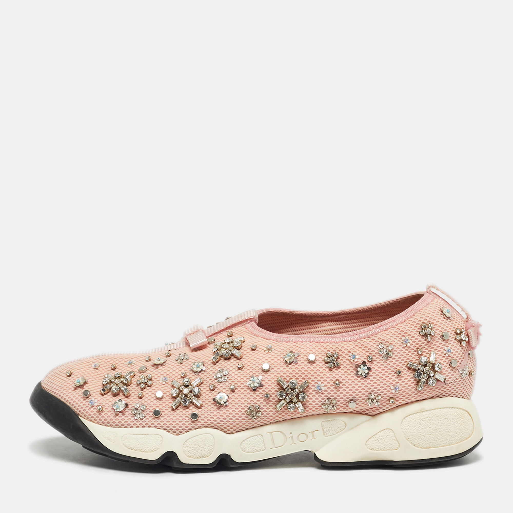 Pre-owned Dior Pink Mesh Fusion Slip On Sneakers Size 40