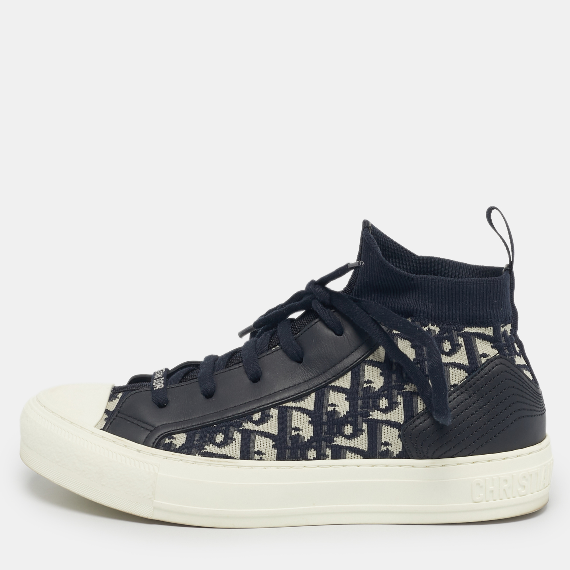 

Dior Navy Blue Knit Fabric and Leather Walk'n'Dior Mid Top Sneakers Size