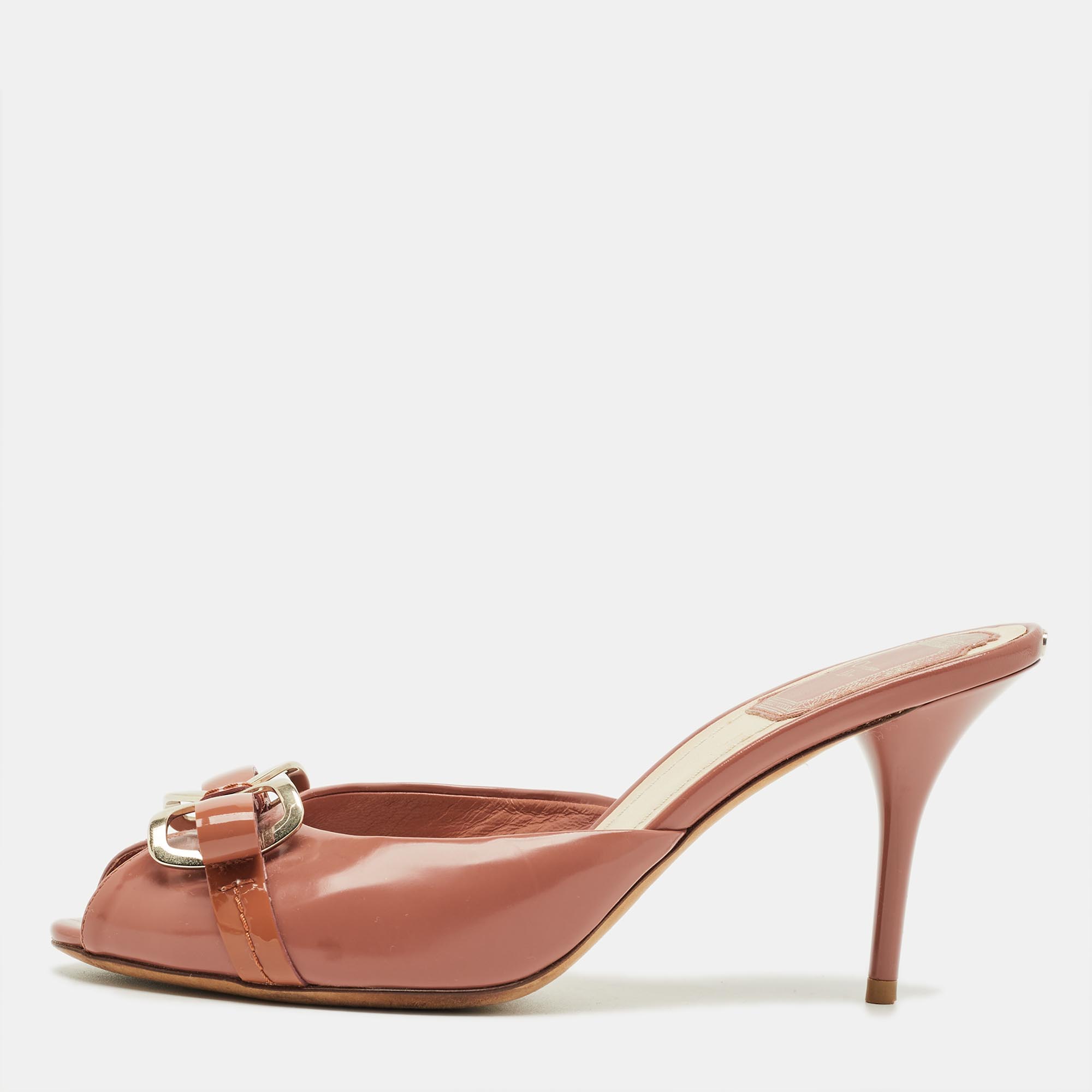 Pre-owned Dior Burgundy Leather Bow Peep Toe Slide Sandals Size 36.5