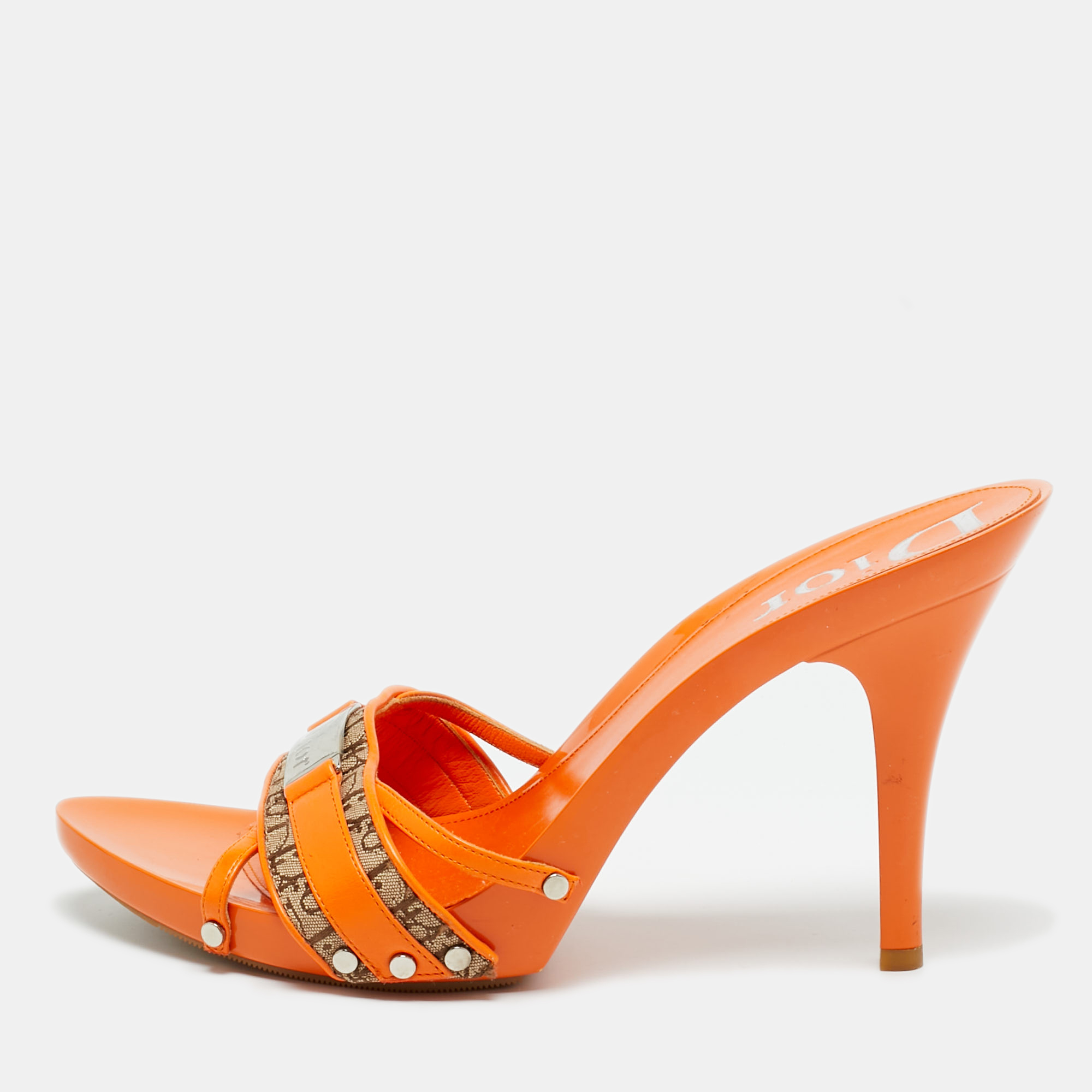 

Dior Orange/Beige Monogram Canvas and Leather Slide Sandals Size