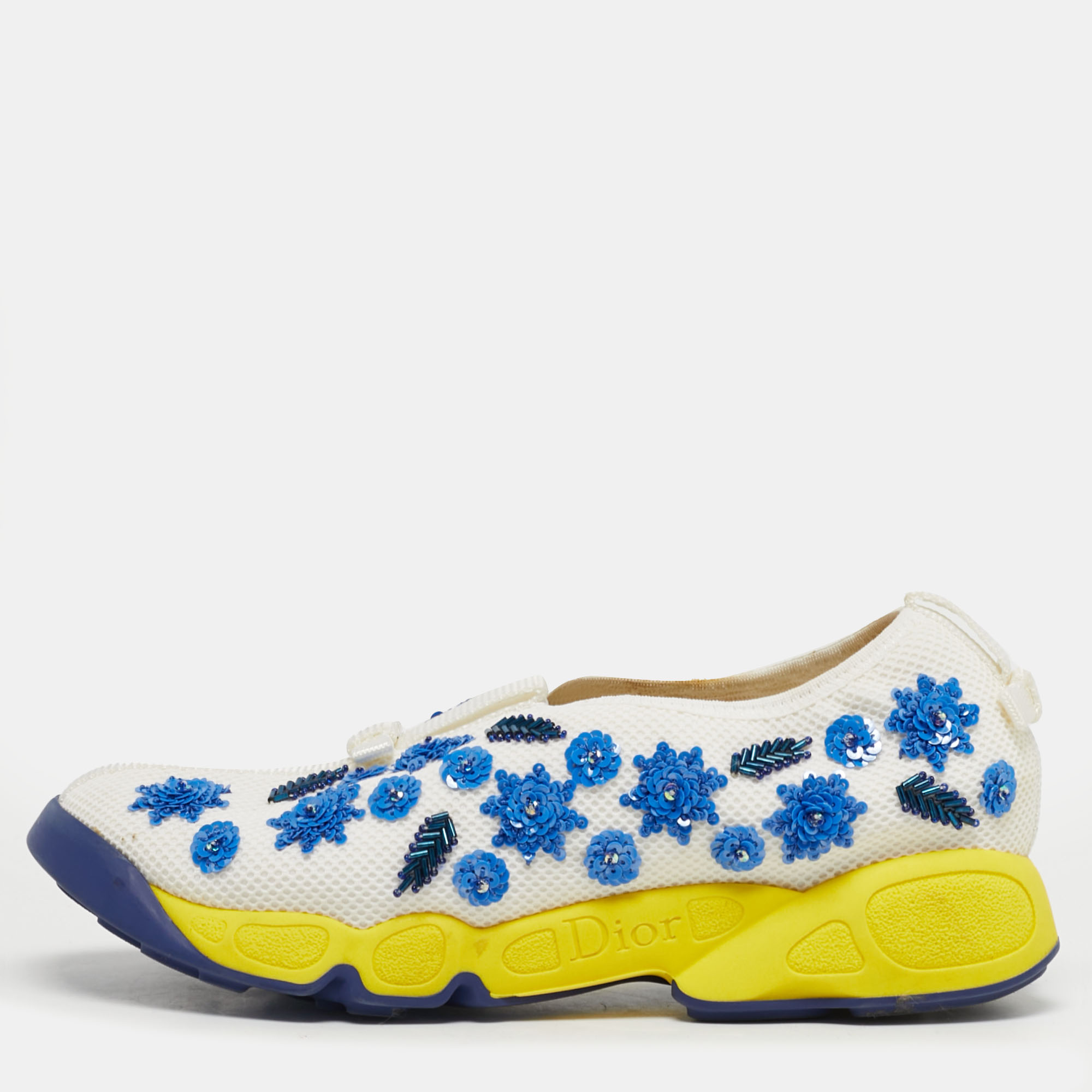 

Dior White/Blue Mesh Embellished Fusion Sneakers Size