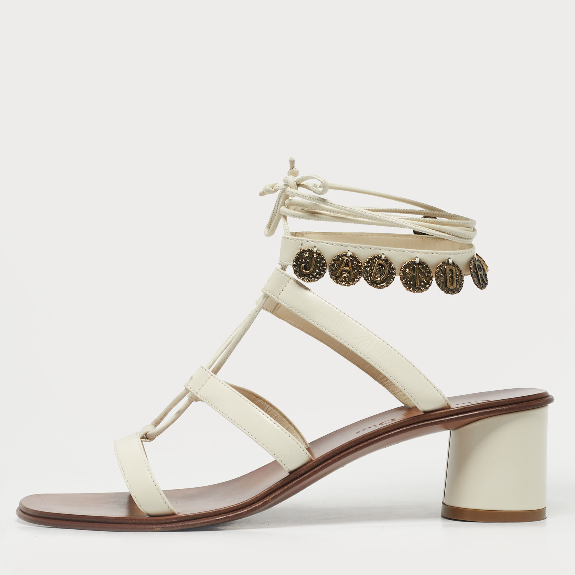 Pre-owned Dior Cream Leather Gladiator Sandals Size 38 In White