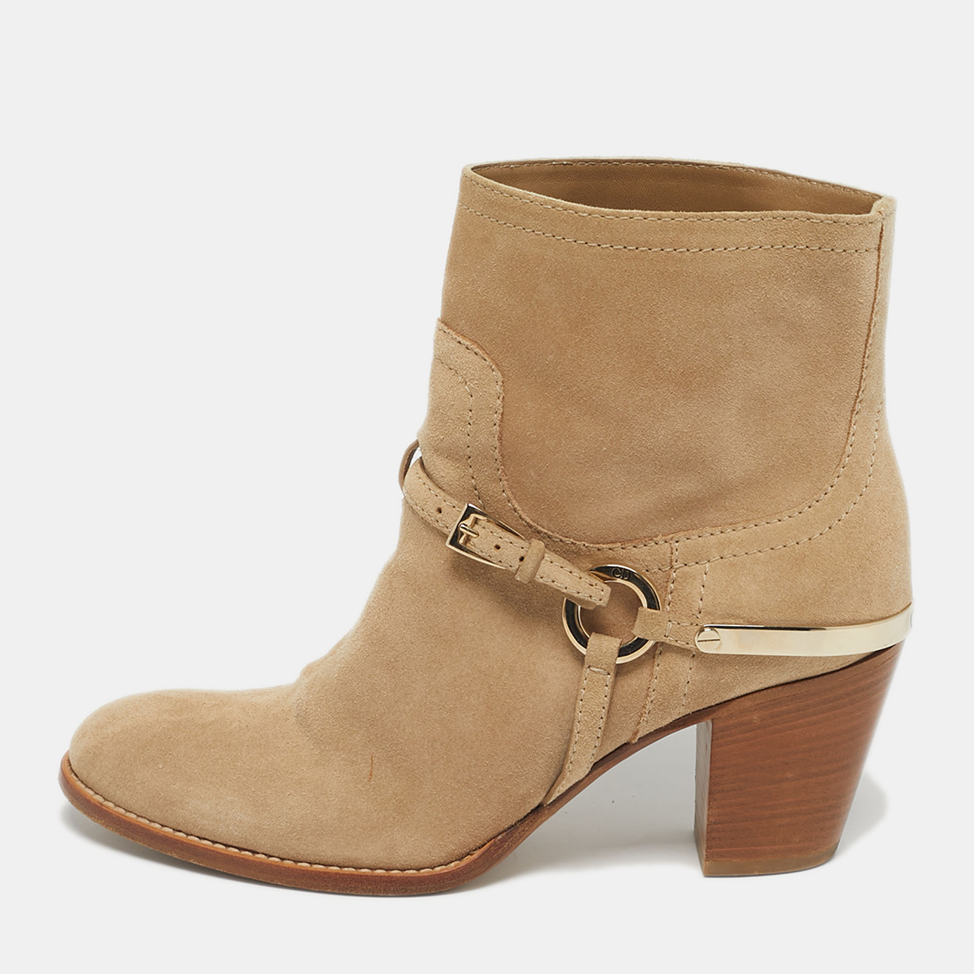 Pre-owned Dior Beige Suede Ankle Length Boots Size 36.5 In Sand