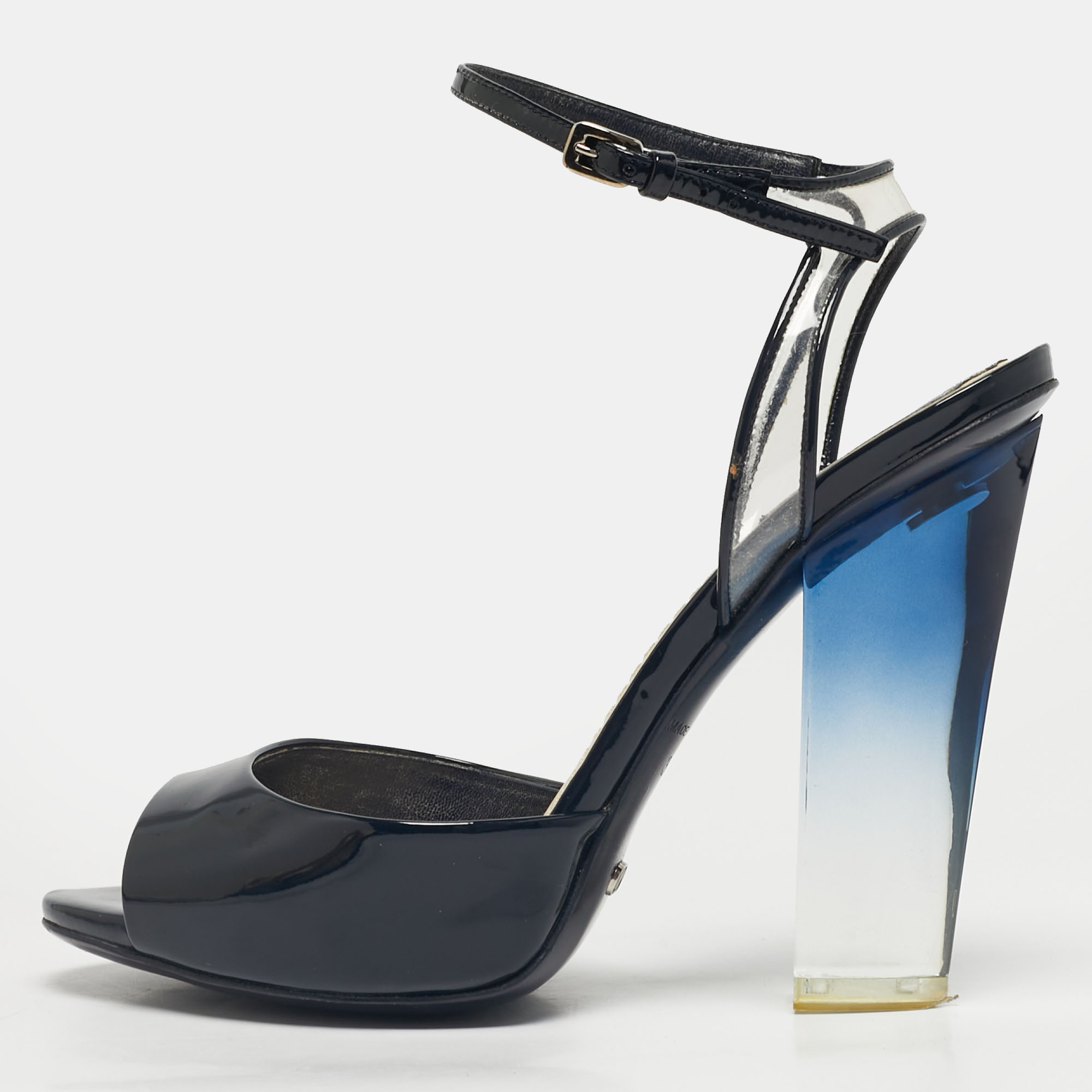 

Dior Navy Blue Patent Leather Ankle Strap Sandals Size, Black