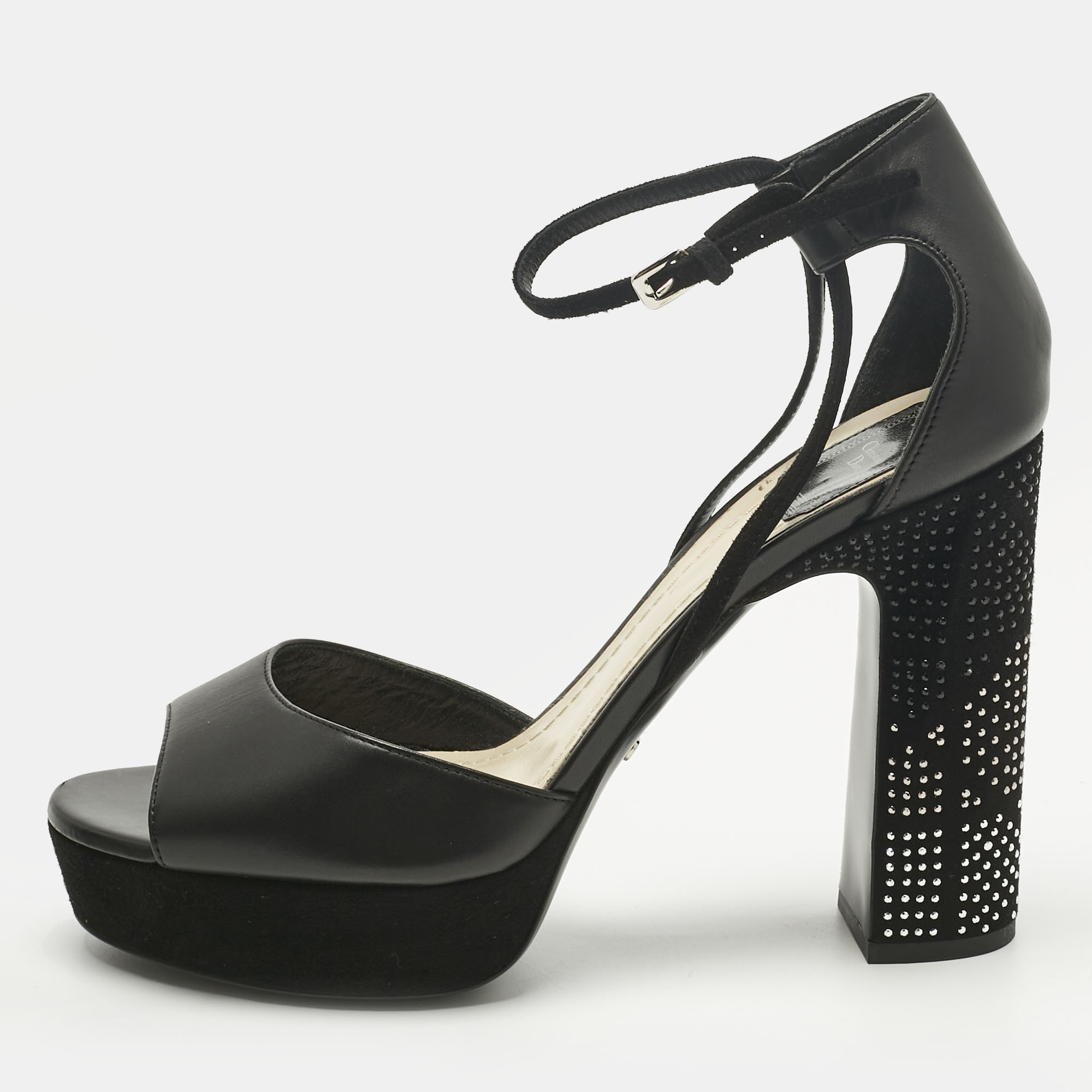 Pre-owned Dior Black Leather And Suede Rainbow Stellar Ankle Strap Sandals Size 39.5