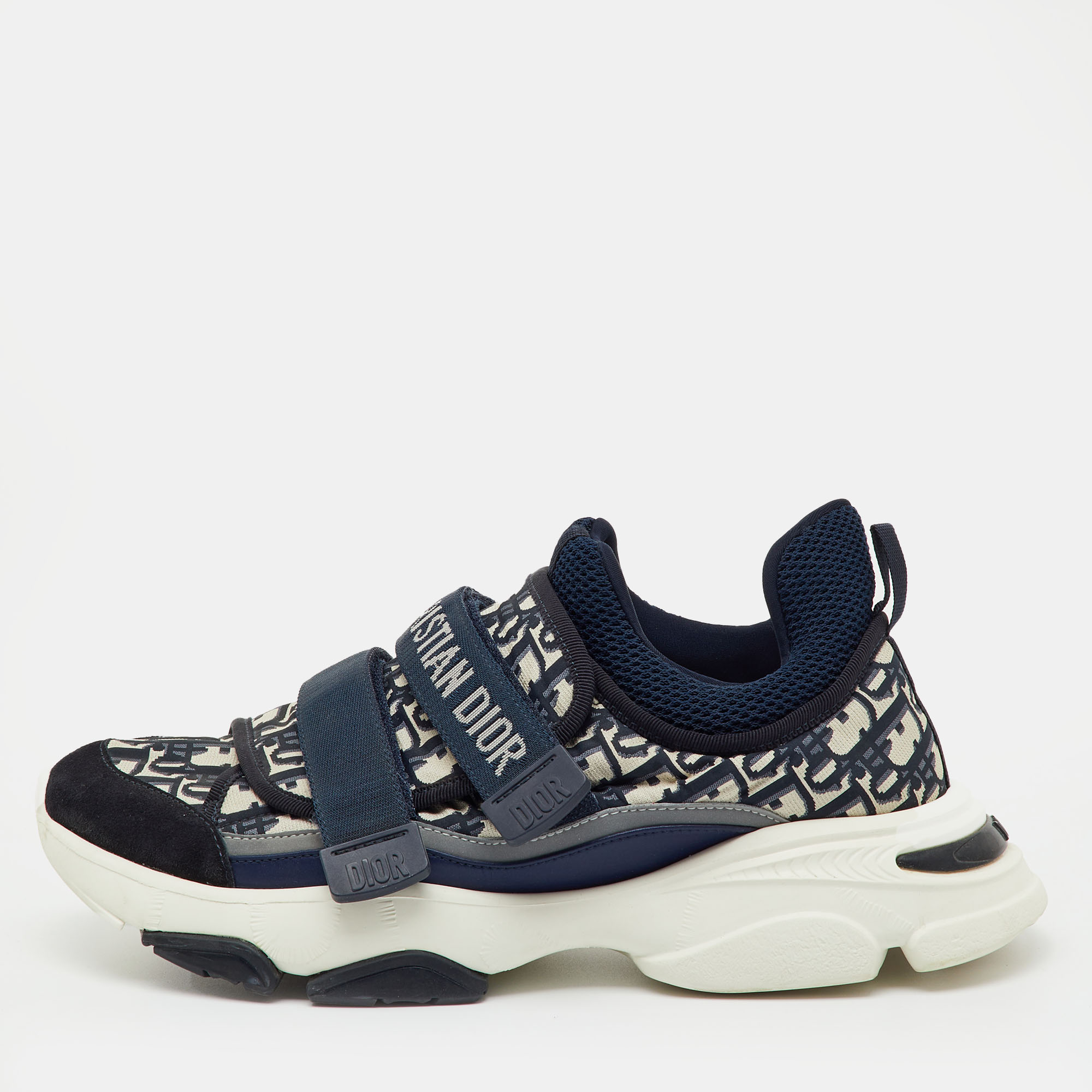 Pre-owned Dior Blue Oblique Neoprene And Suede D-wander Sneakers Size 40.5
