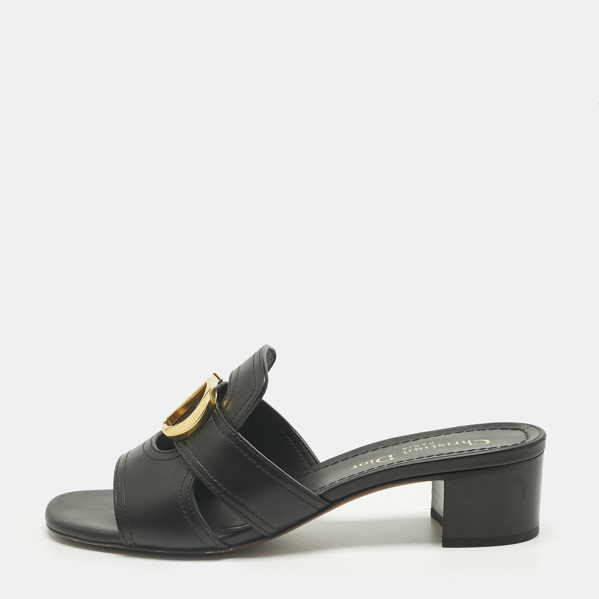 

Dior Black Leather 30 Montaigne Slide Sandals Size