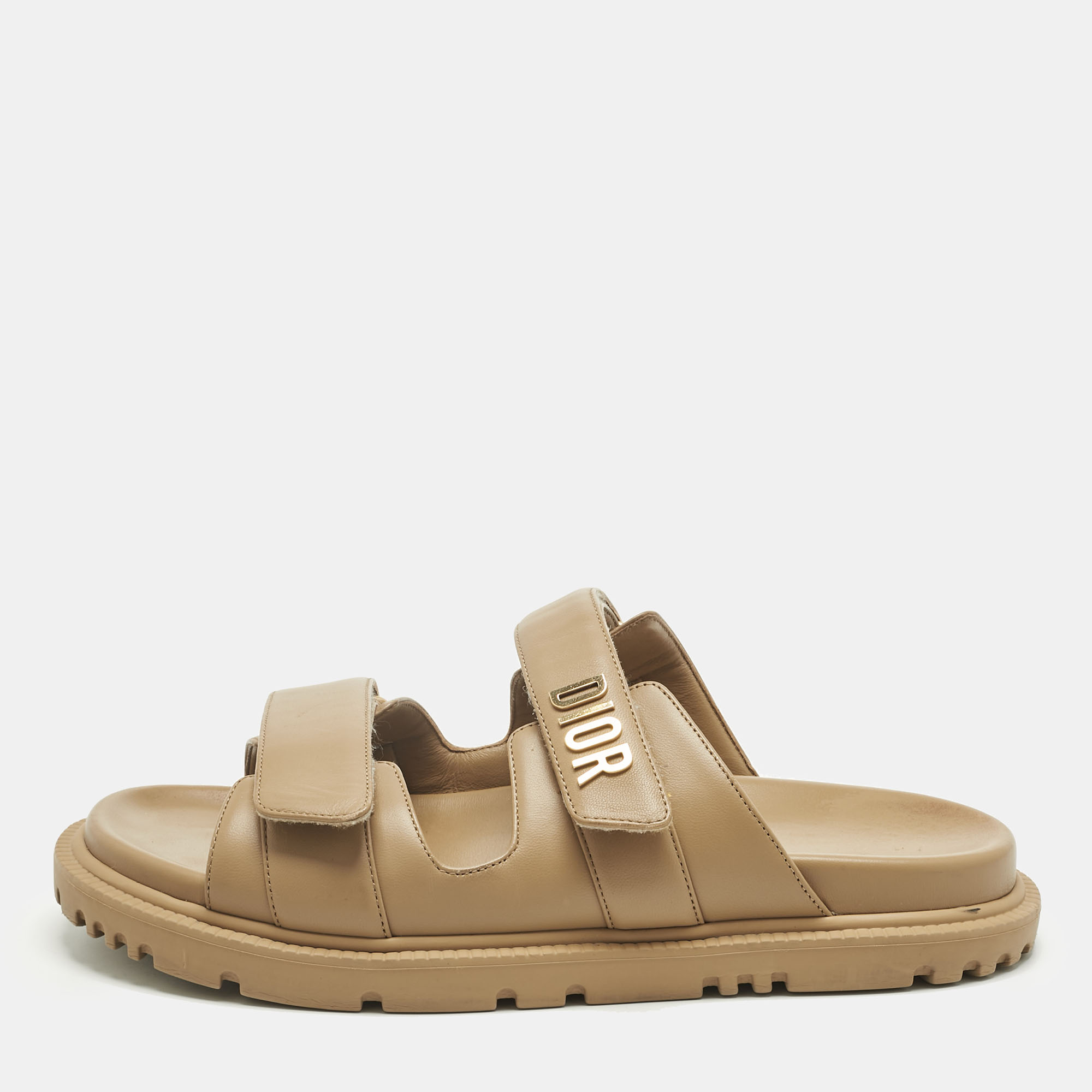 Dior Brown Leather DiorAct Flat Sandals Size 40