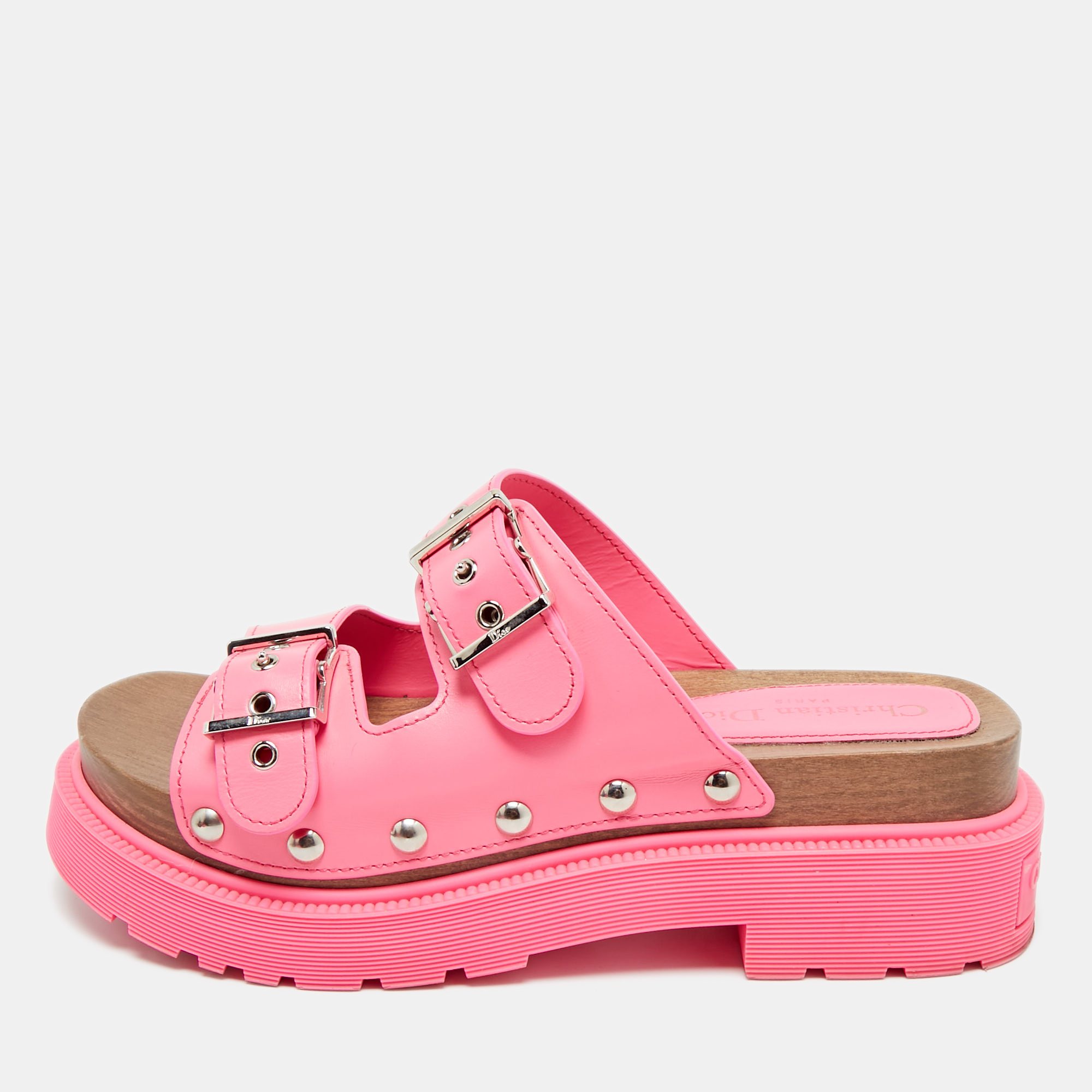 Dior Pink Leather Diorquake Platform Sandals Size 39