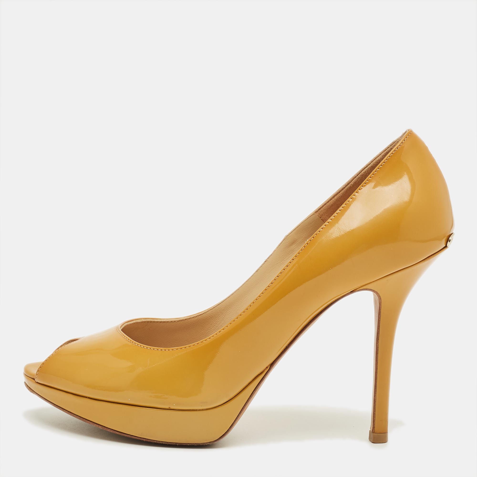 

Dior Yellow Patent Leather Miss Dior Platform Pumps Size