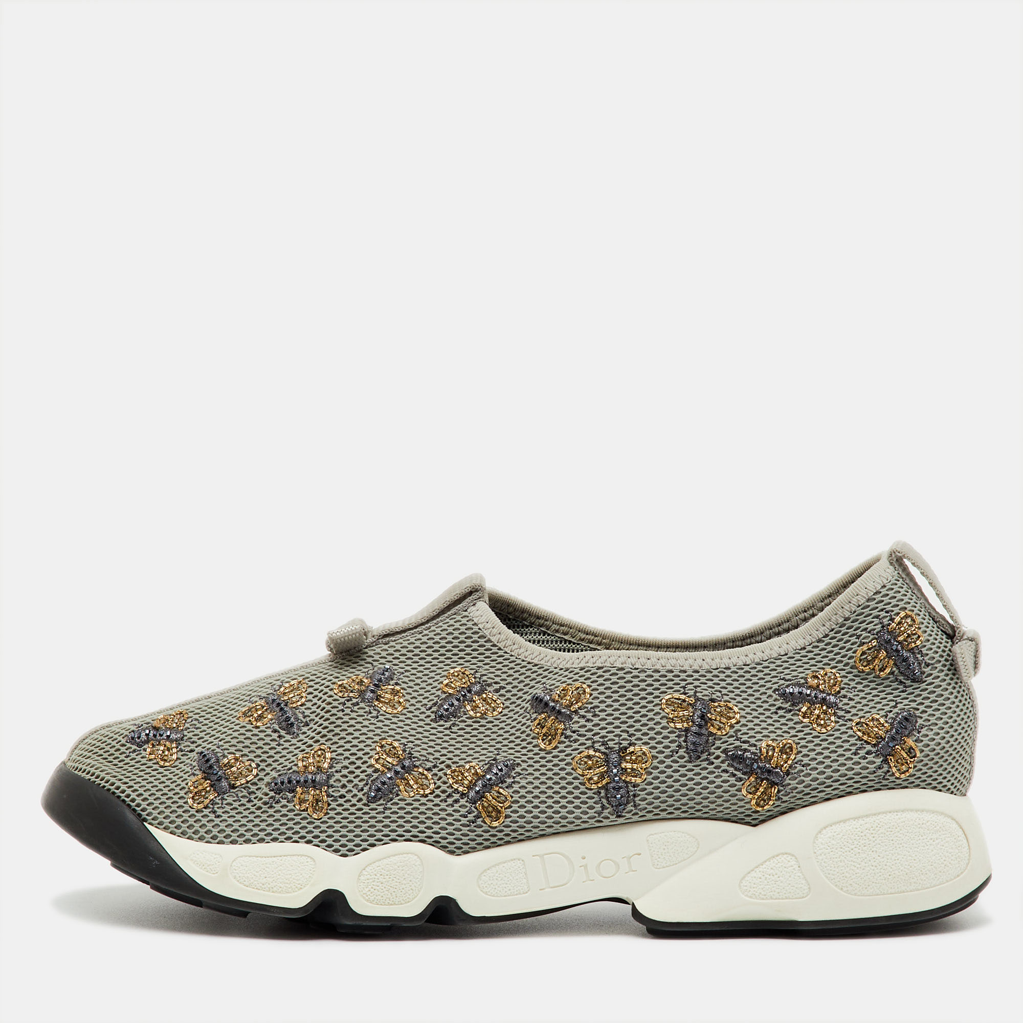 

Dior Grey Mesh Fusion Bee Embroidered Slip On Sneakers Size