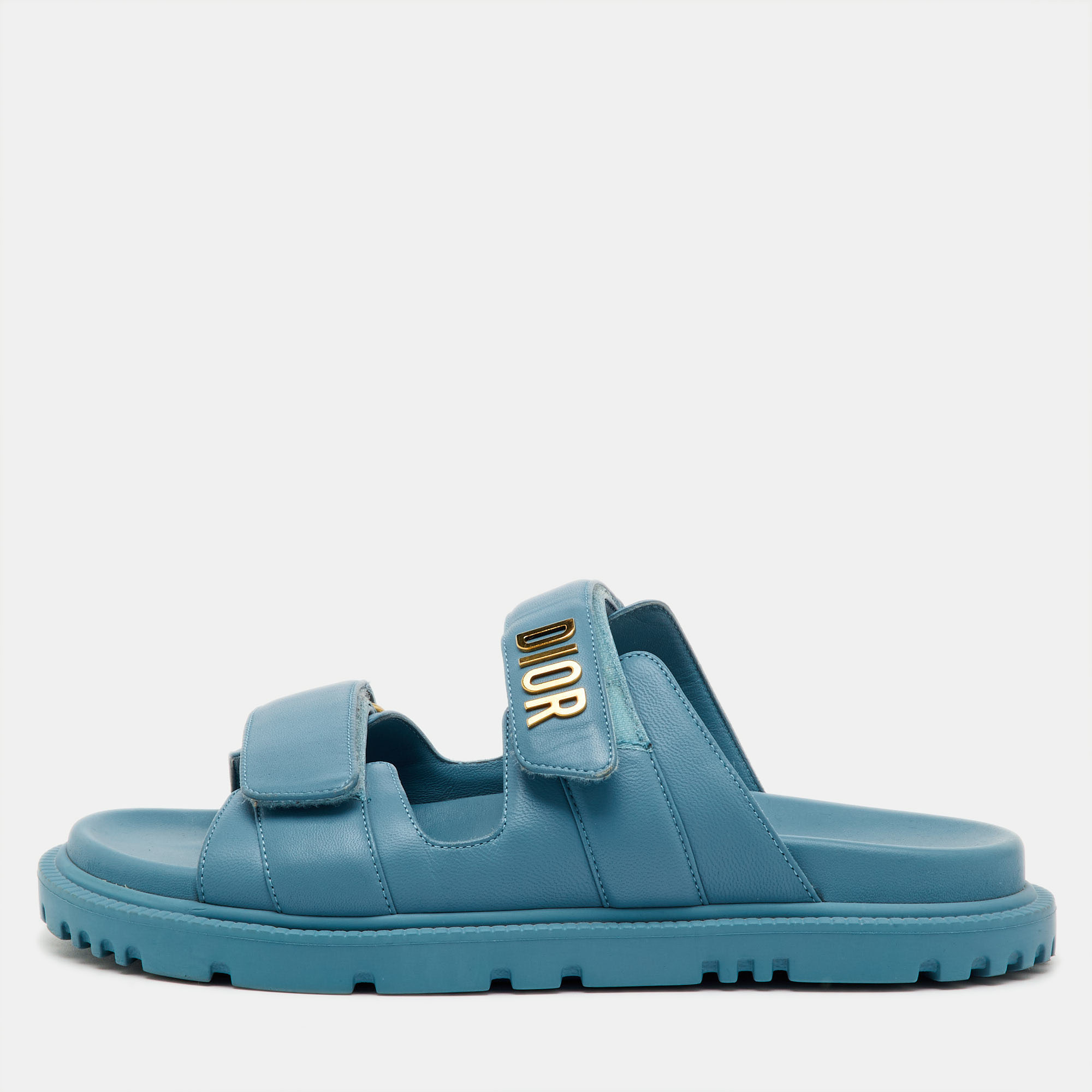 

Dior Blue Leather Dioriviera Dioract Slide Sandals Size