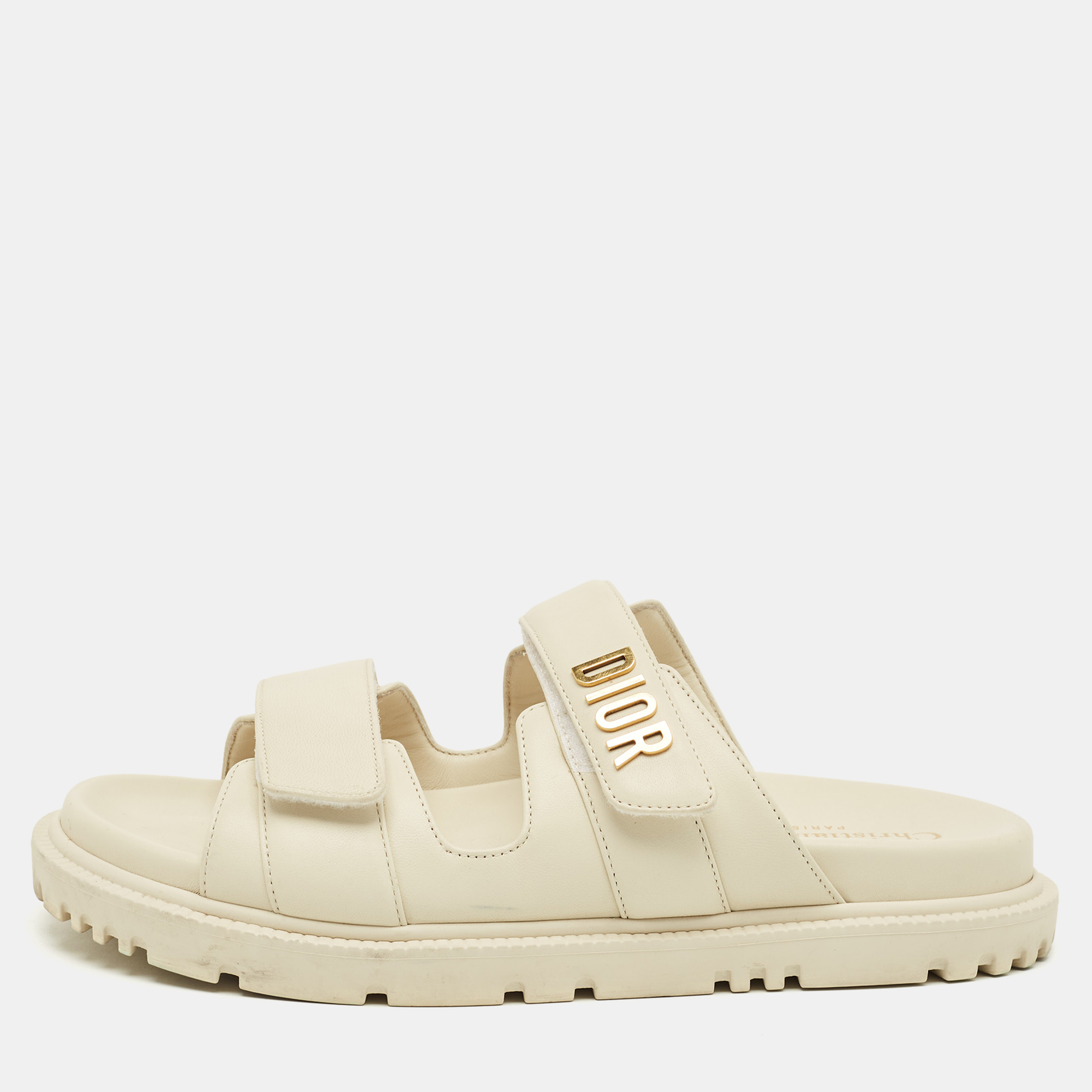 Pre-owned Dior Act Flat Sandals Size 38 In White