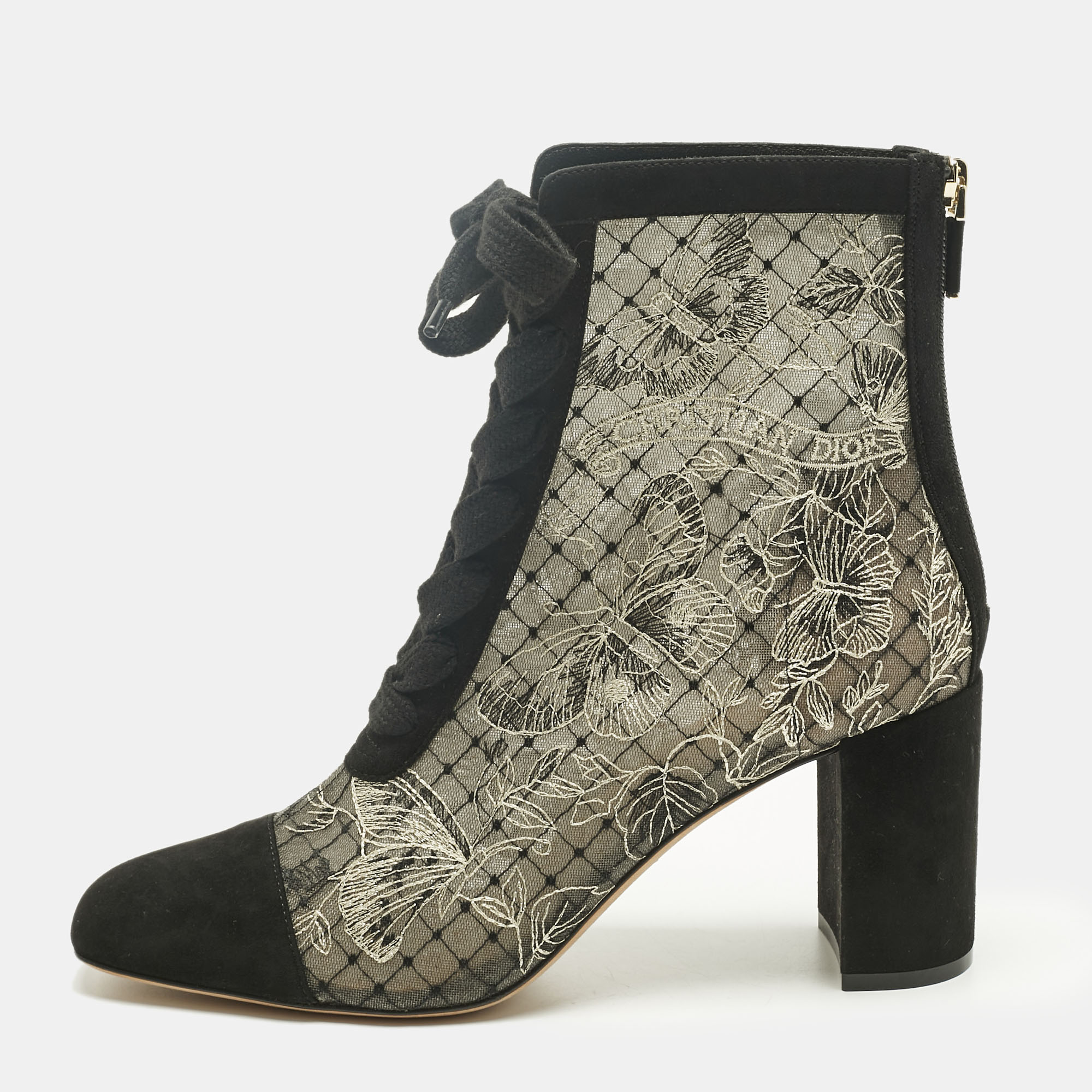 

Dior Black/Beige Suede and Mesh Embroidered Naughtily-D Ankle Boots Size
