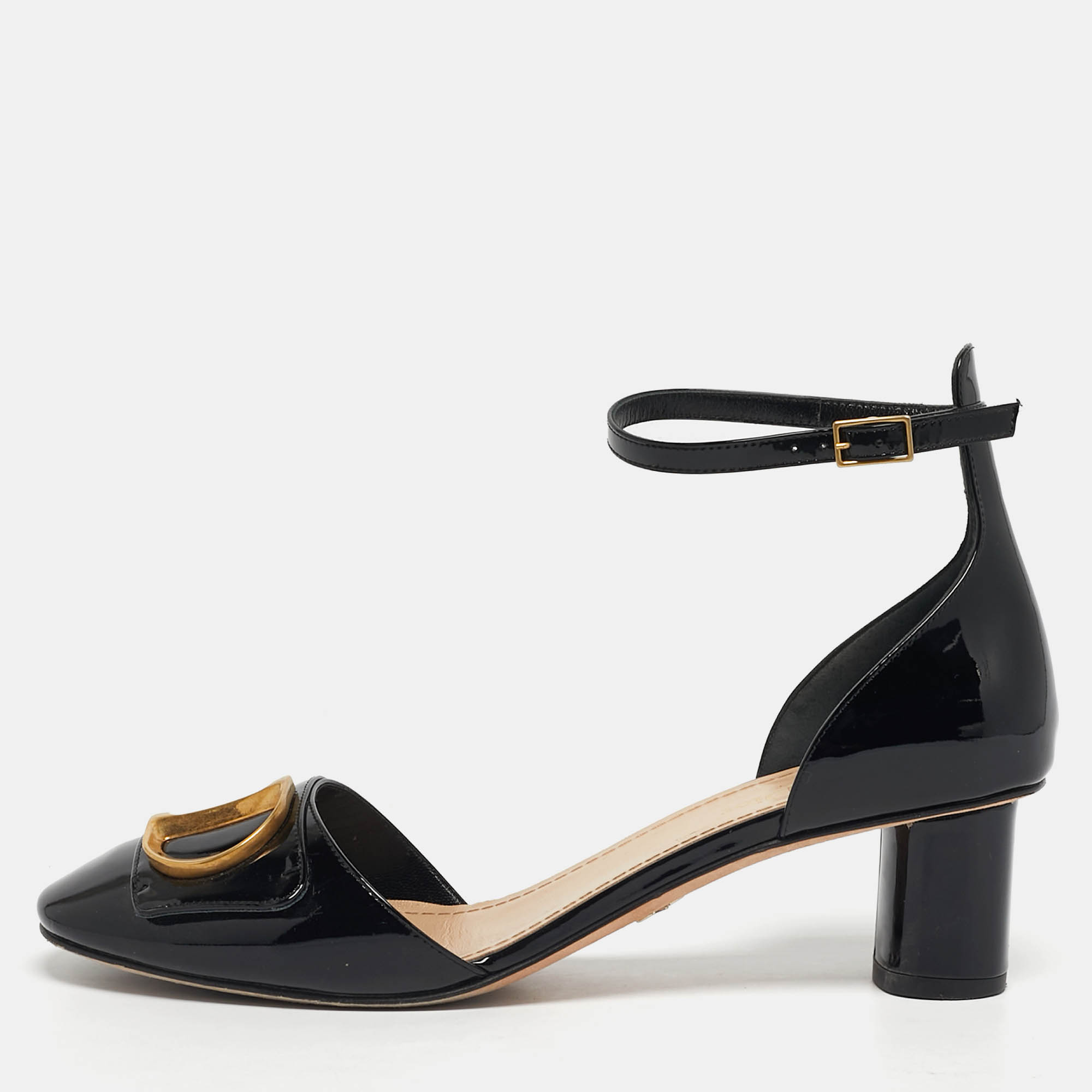 Click to view more detailed imagery on our partner's website Pre-owned Dior Black Patent Leather D'cest Ankle Strap Sandals Size 38