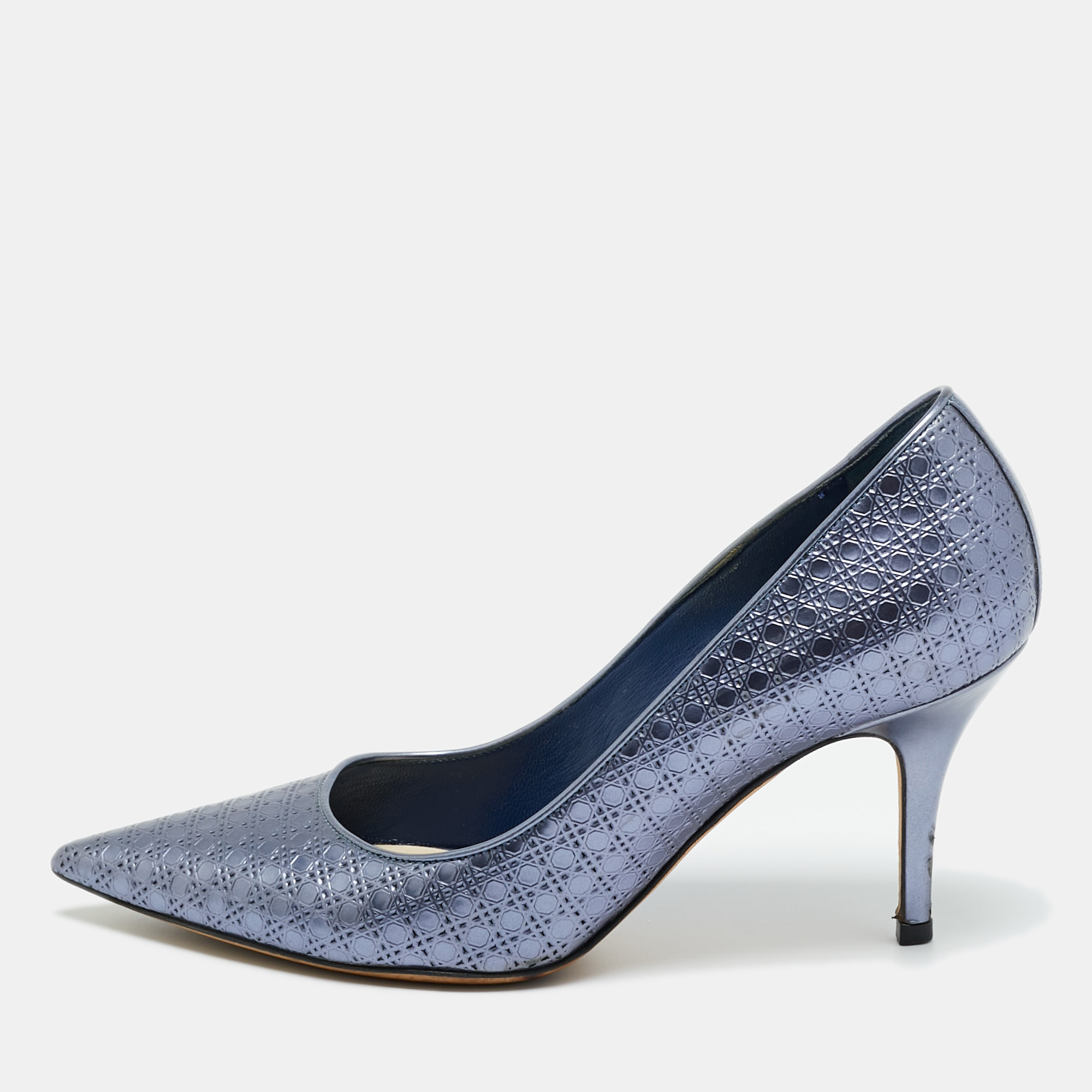 DIOR Pre-owned Metallic Blue Patent Leather Cherie Pointed Toe Pumps Size 36.5