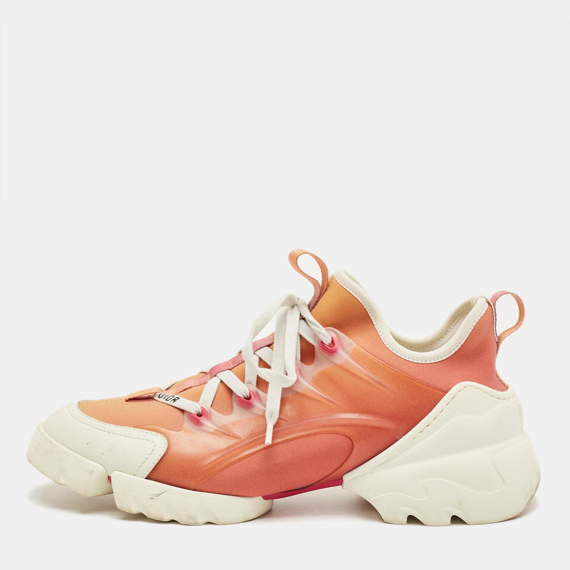 DIOR Pre-owned White/orange Fabric And Pvc D-connect Lace Up Sneakers Size 39