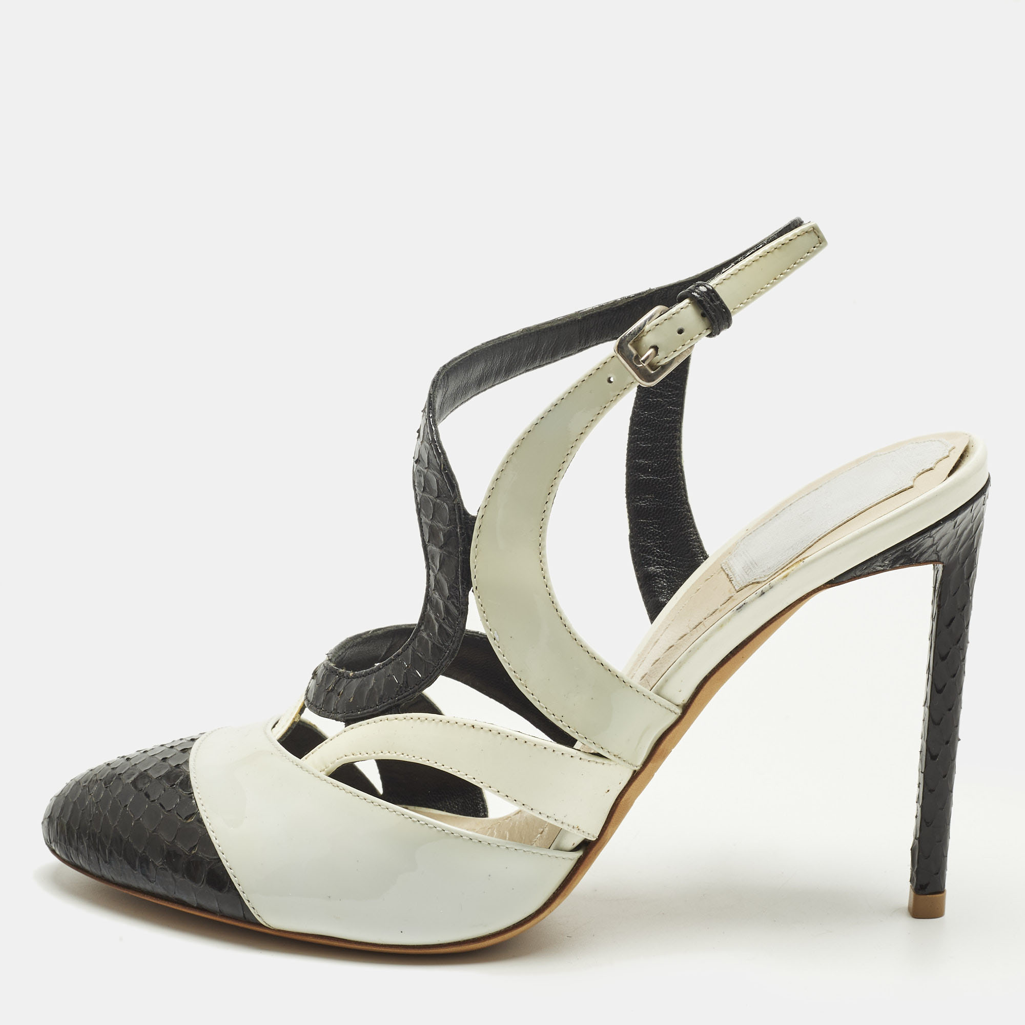 DIOR Pre-owned Size 36 Black Patent Leather And Python Leather Ankle Strap Sandals