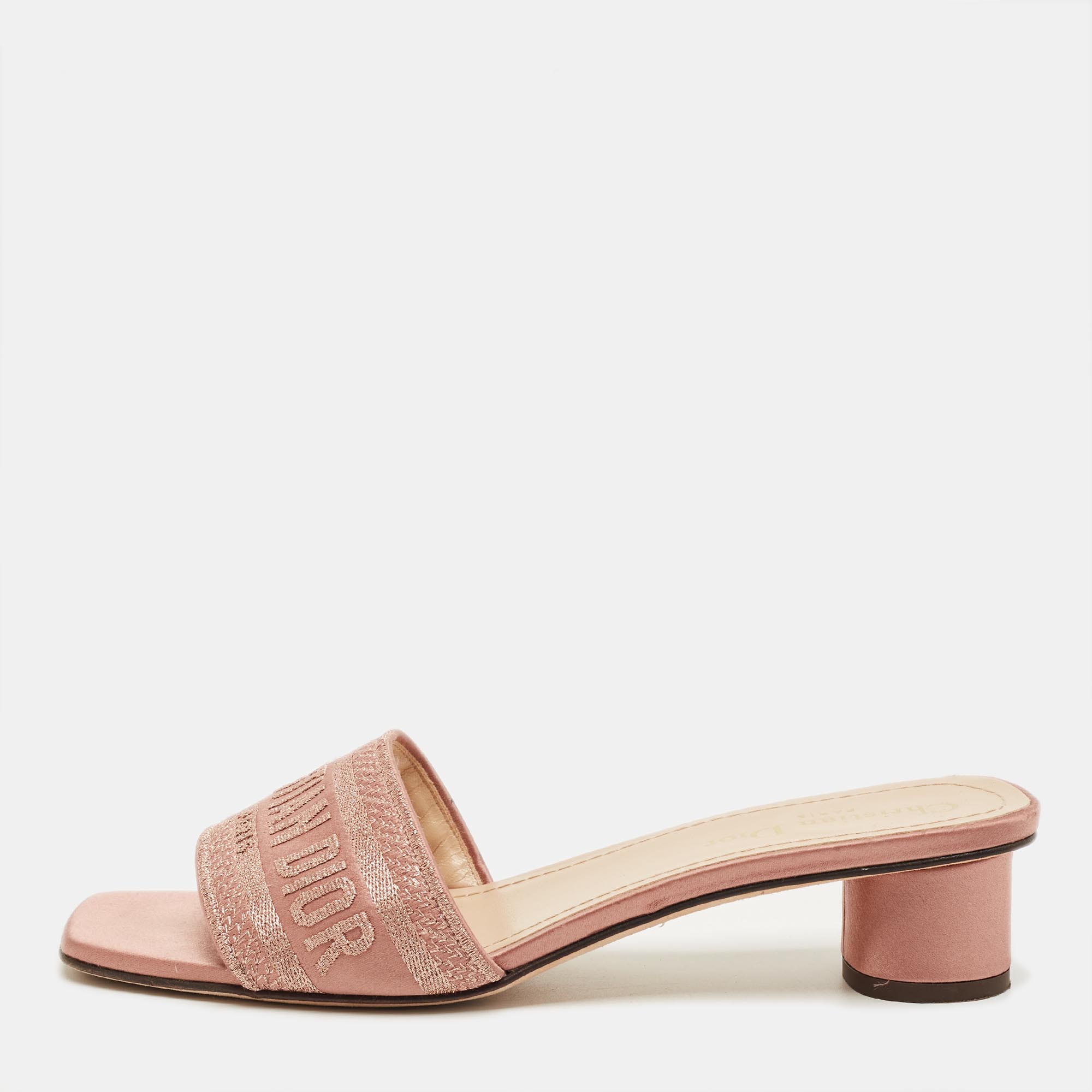 Pre-owned Dior Dway Size 38 Pink Satin Slide Sandals