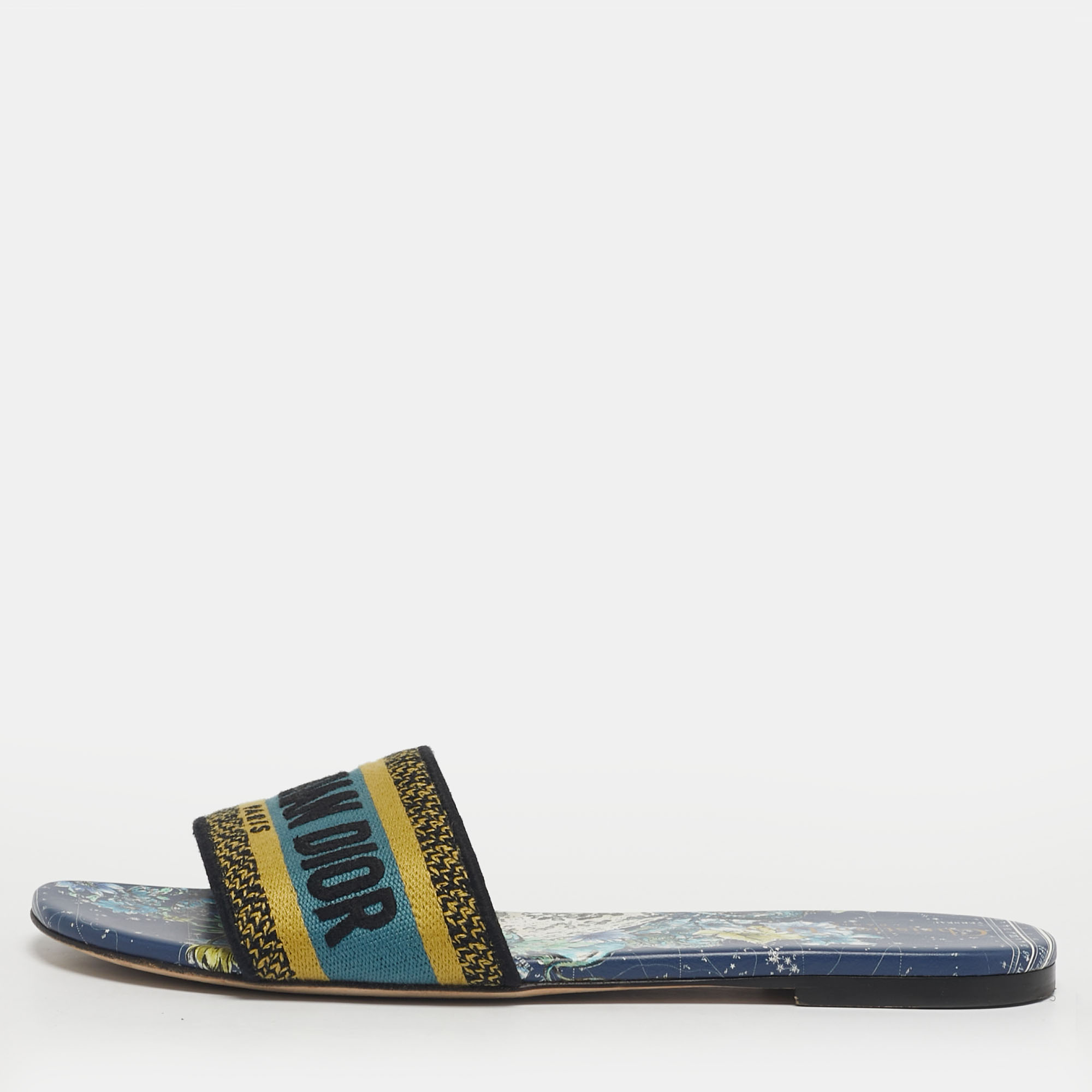 

Dior Dway Size  Multicolor Embroidered Canvas Flat Slide Sandals