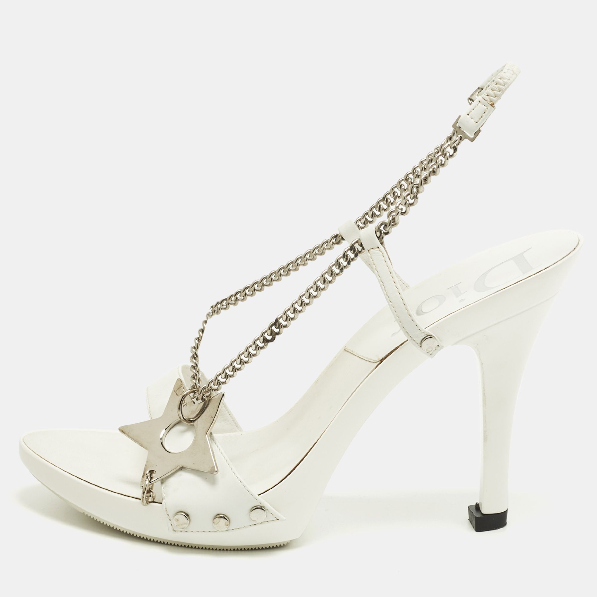 

Dior Size  White Patent Leather Chain Ankle Strap Sandals