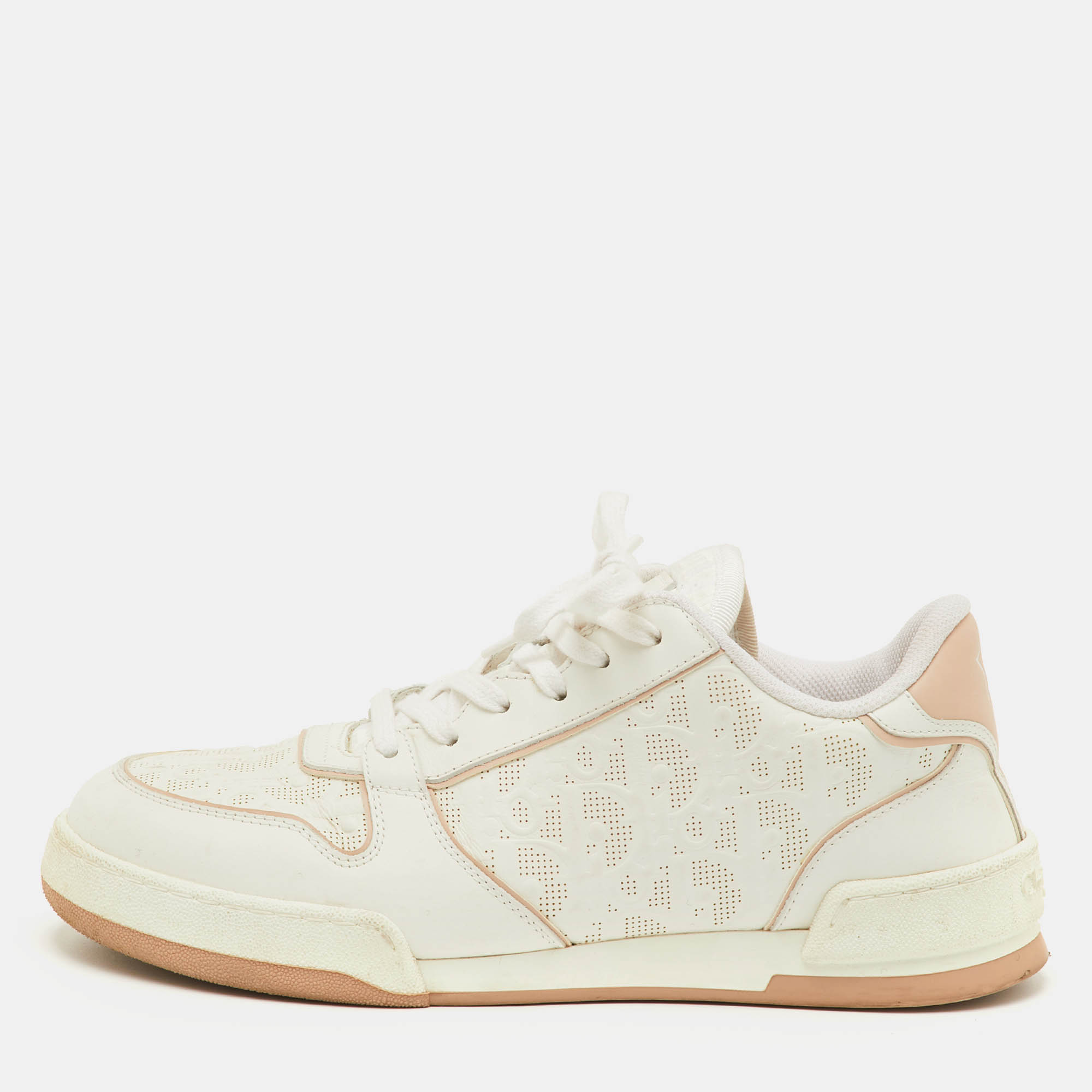 Pre-owned Dior One Size 38 White/beige Leather Oblique Perforated Low Top Sneakers