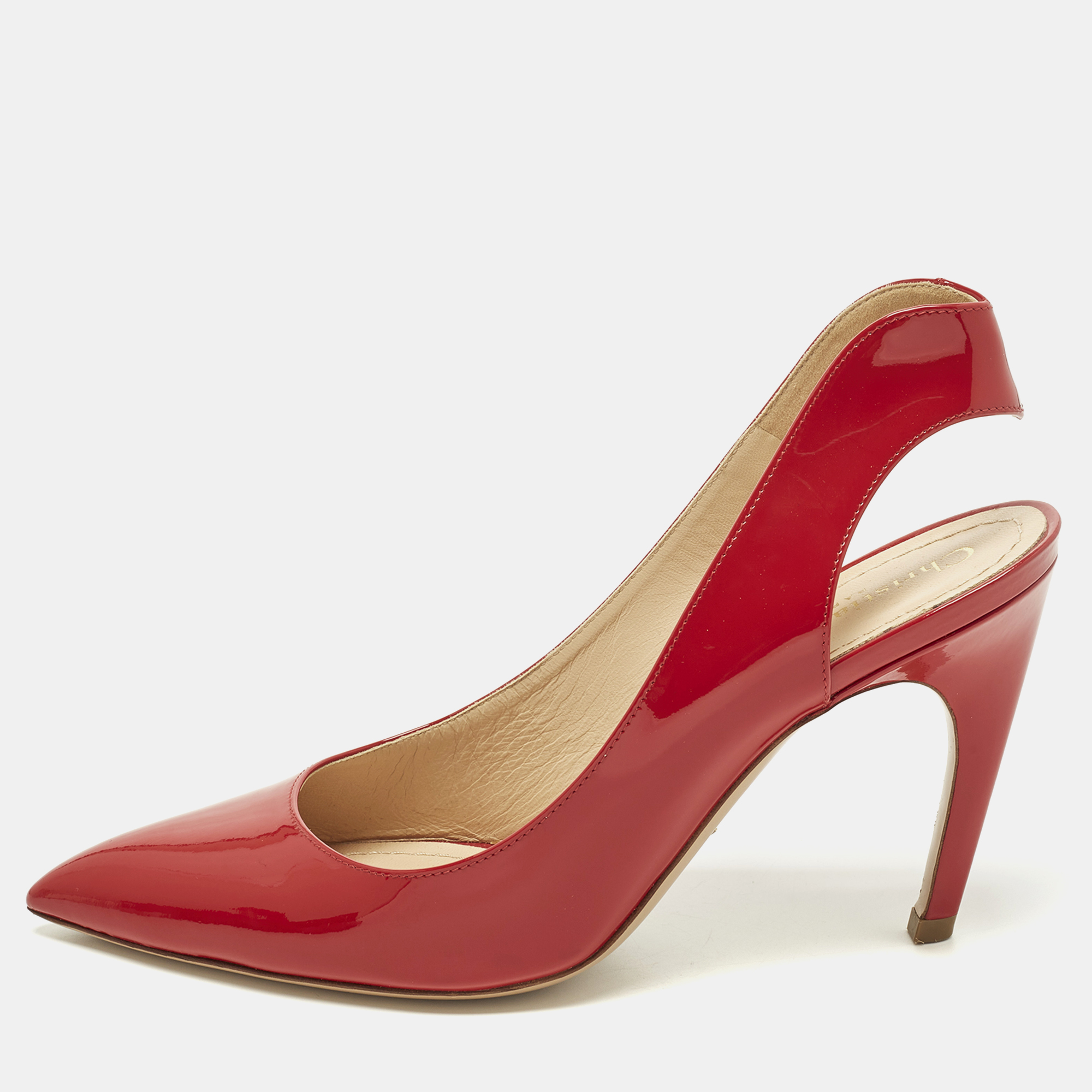

Dior Size  Red Patent Leather Pointed Toe Slingback Pumps