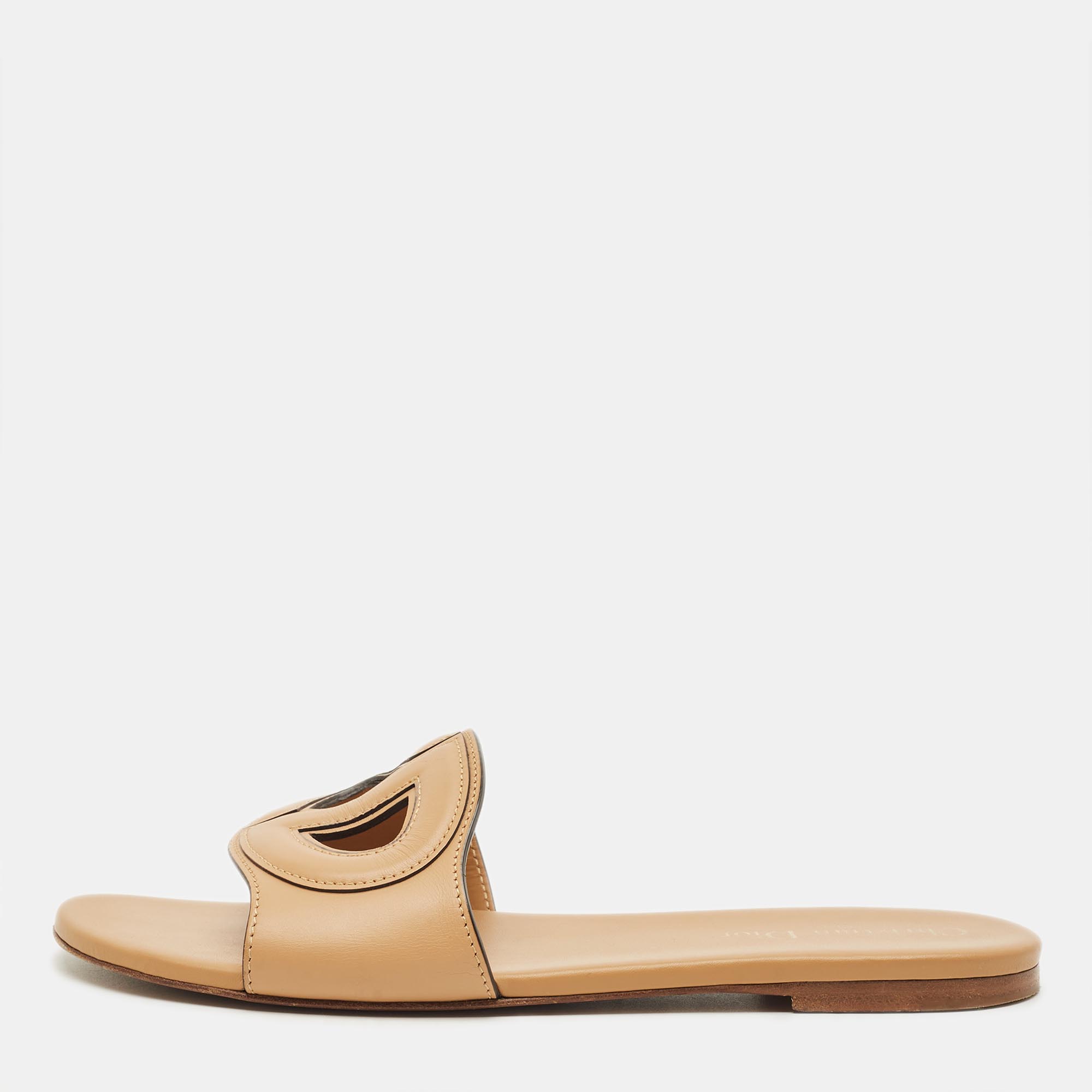 Pre-owned Dior D Club Size 38.5 Brown Leather Flat Slides