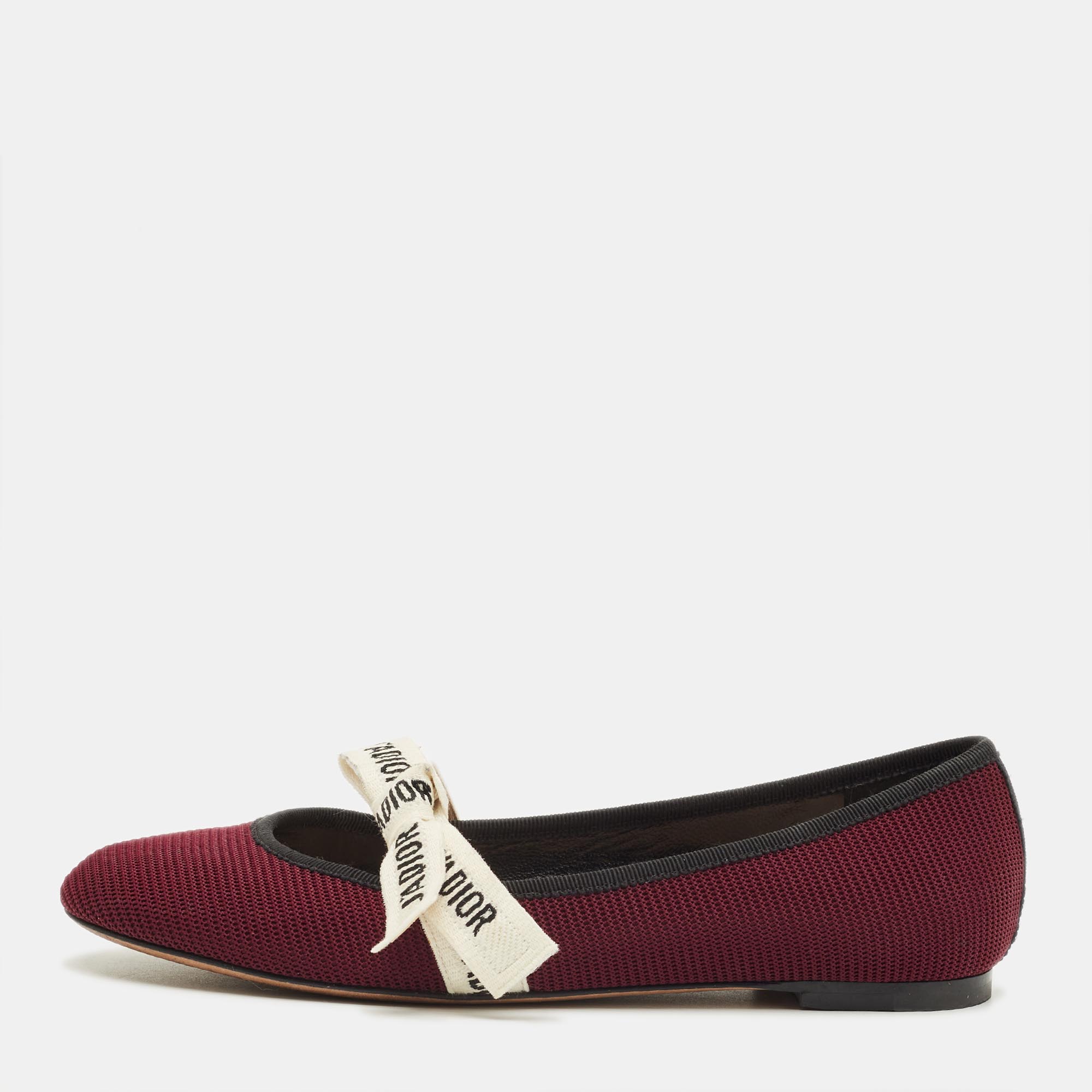 Pre-owned Dior J'a Size 36.5 Burgundy Fabric Ballet Flats