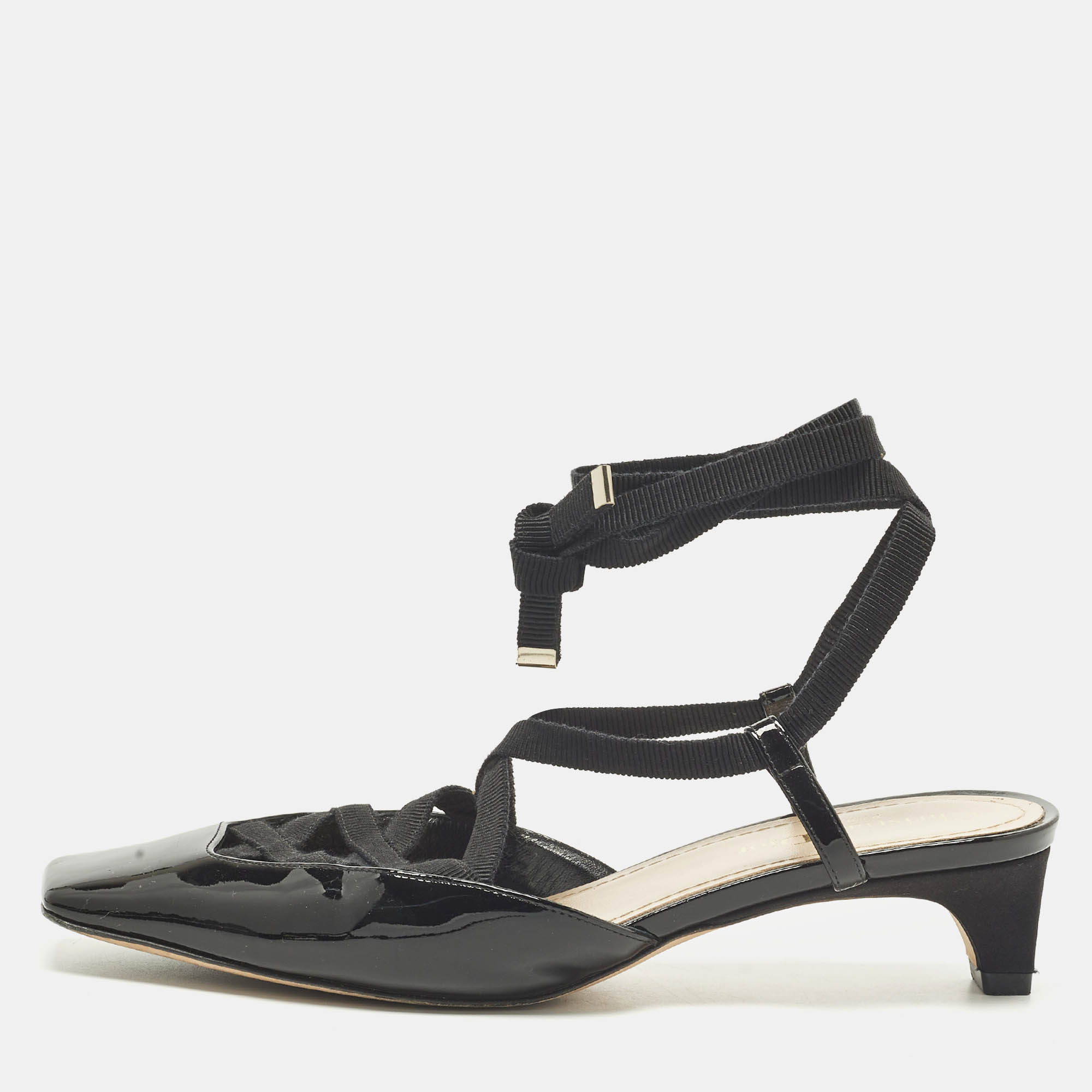 Pre-owned Dior Size 37.5 Black Patent Leather D Envol Lace Up Pumps