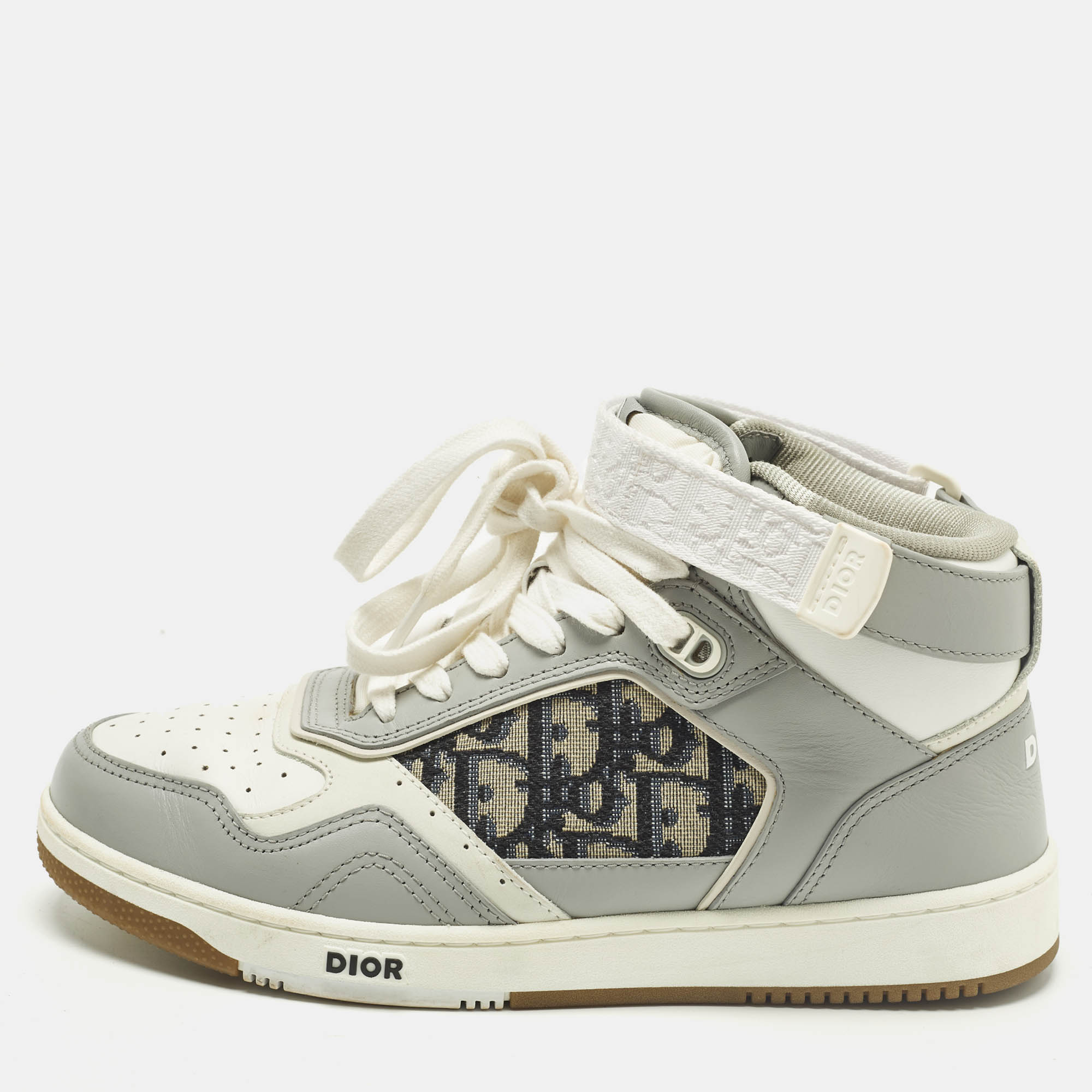 

Dior B27 Size  Grey/White Oblique Jacquard and Leather High Top Sneakers
