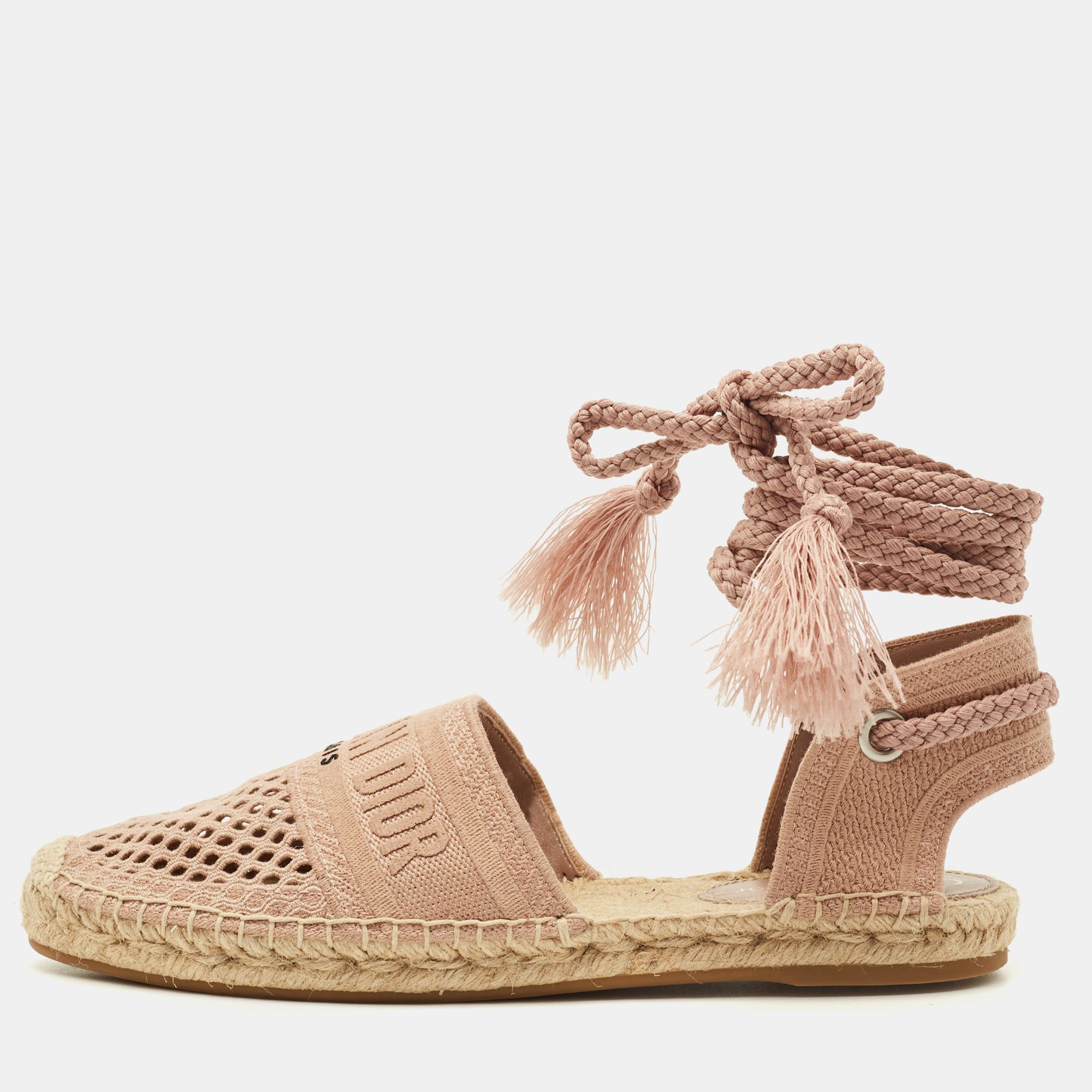 

Dior Granville Size  Beige Canvas Ankle Tie Flats