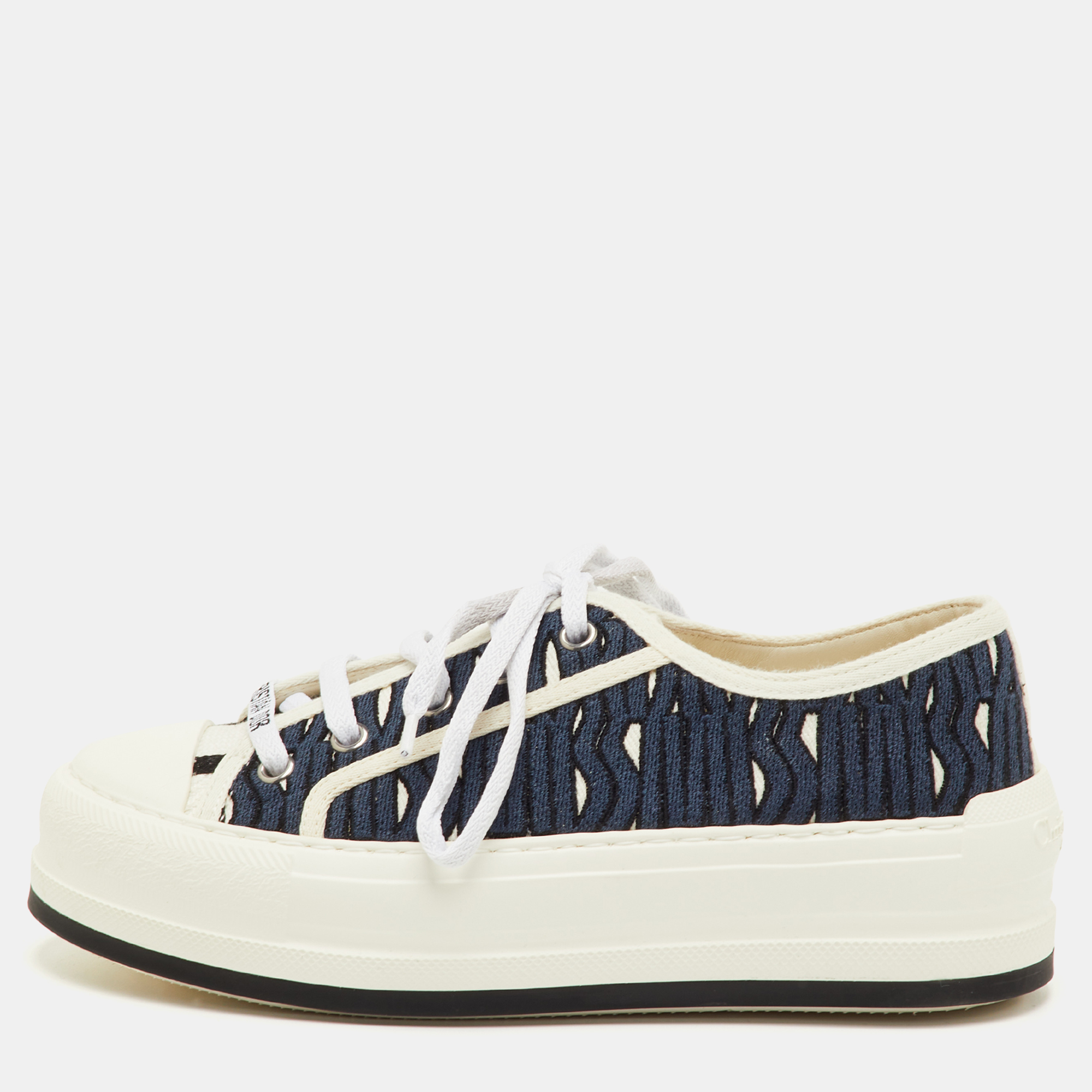 Pre-owned Dior Size 35 Navy Blue Canvas Low Top Sneakers